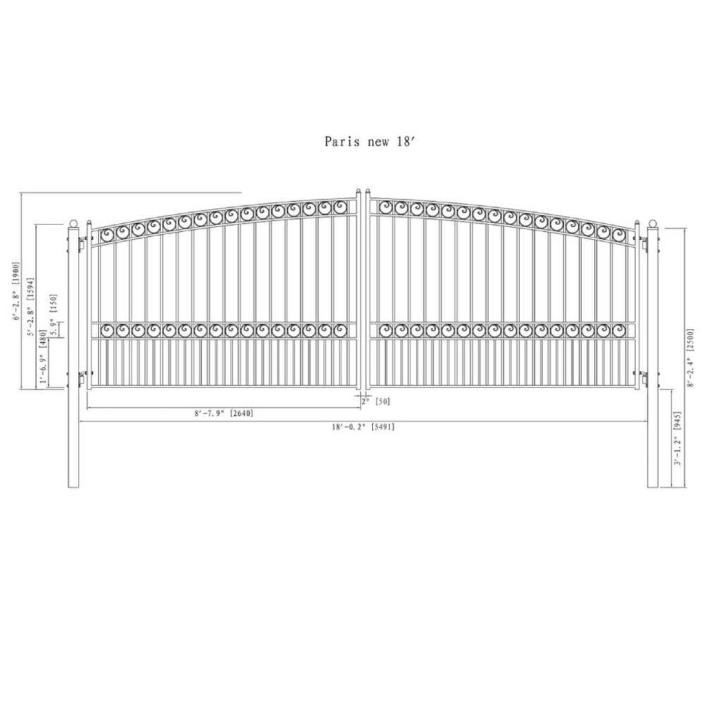 [12-18FT] Heavy-Duty Paris-Style Steel Premium Dual-Swing Driveway Gate (SAK97031)
