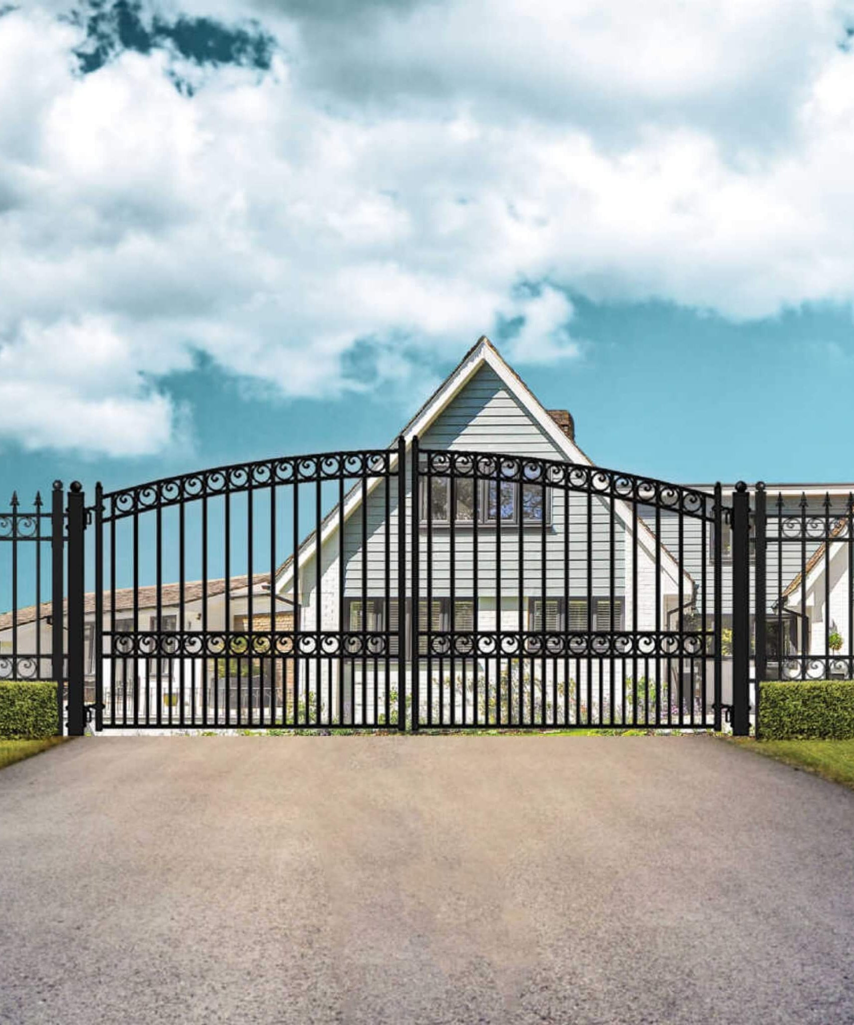 [12-18FT] Heavy-Duty Paris-Style Steel Premium Dual-Swing Driveway Gate (SAK97031)