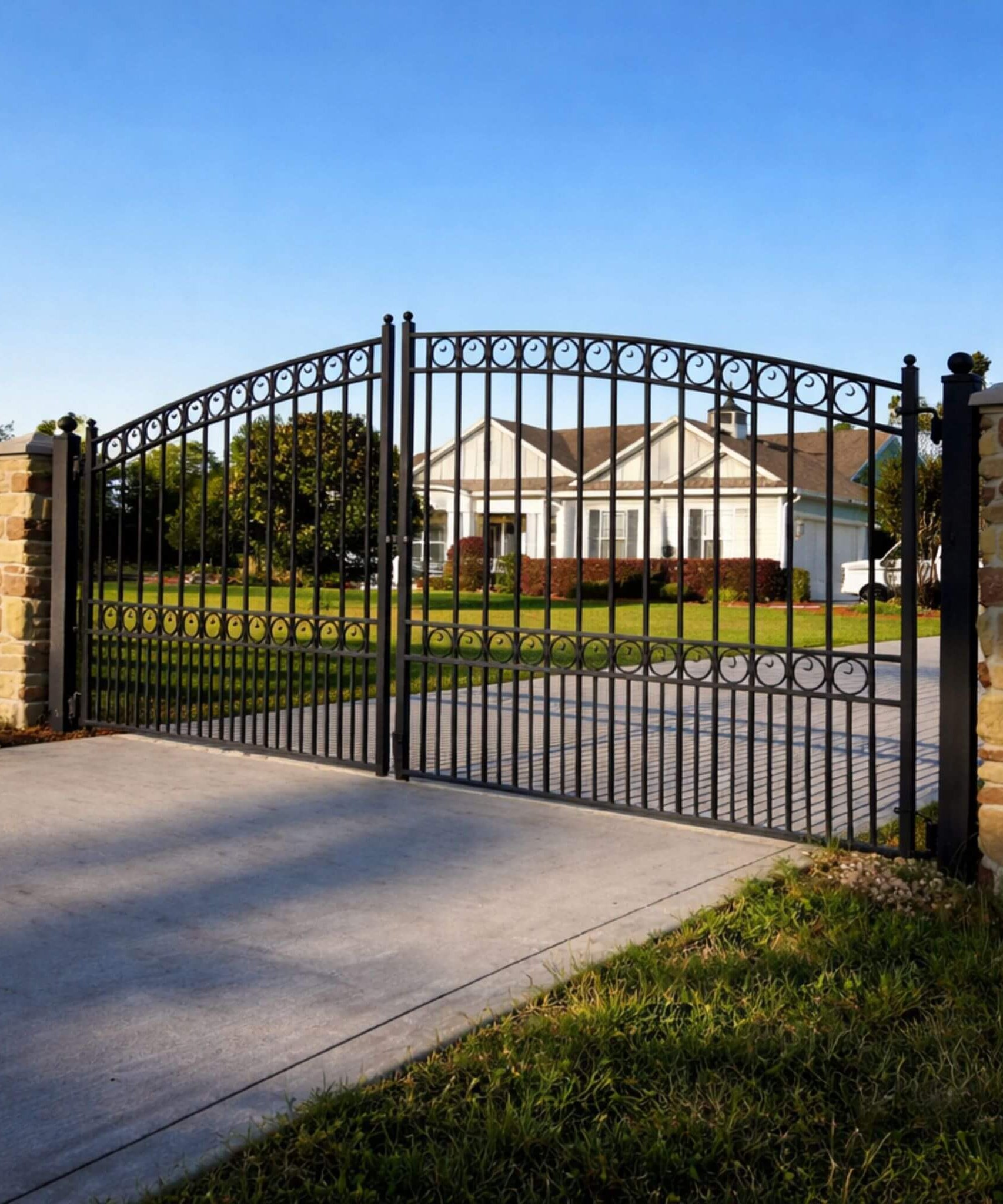 [12-18FT] Heavy-Duty Paris-Style Steel Premium Dual-Swing Driveway Gate (SAK97031)