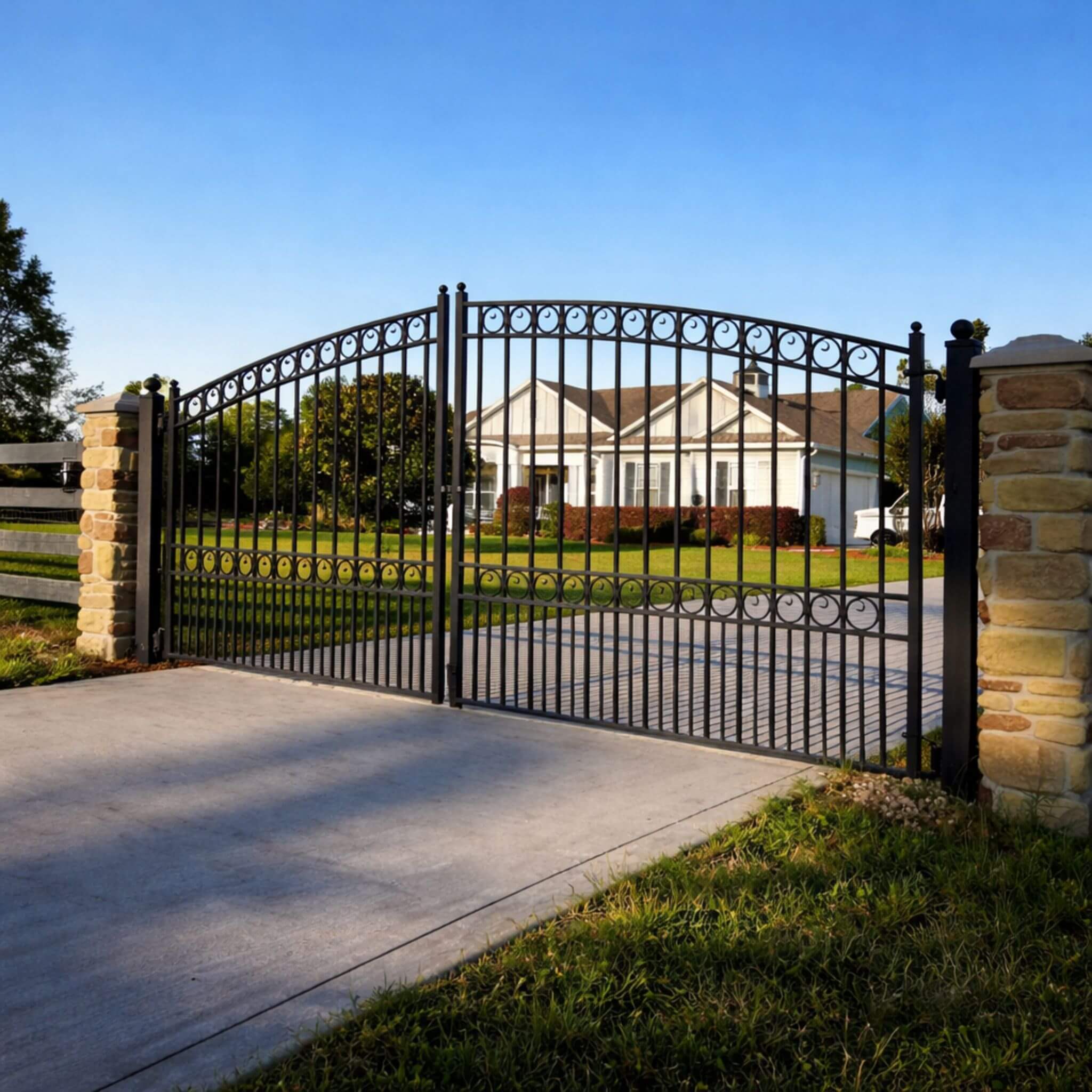 [12-18FT] Heavy-Duty Paris-Style Steel Premium Dual-Swing Driveway Gate (SAK97031)