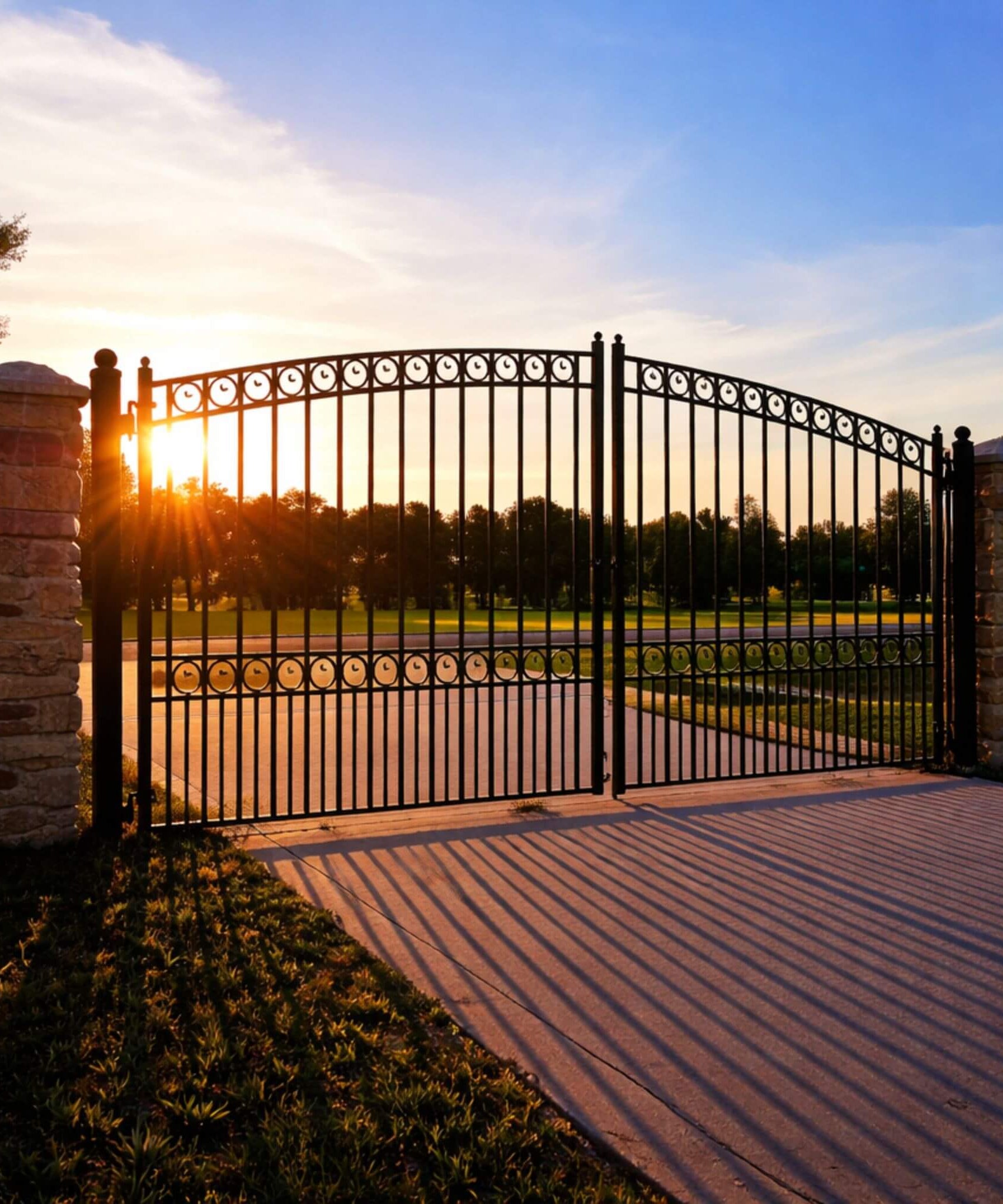 [12-18FT] Heavy-Duty Paris-Style Steel Premium Dual-Swing Driveway Gate (SAK97031)