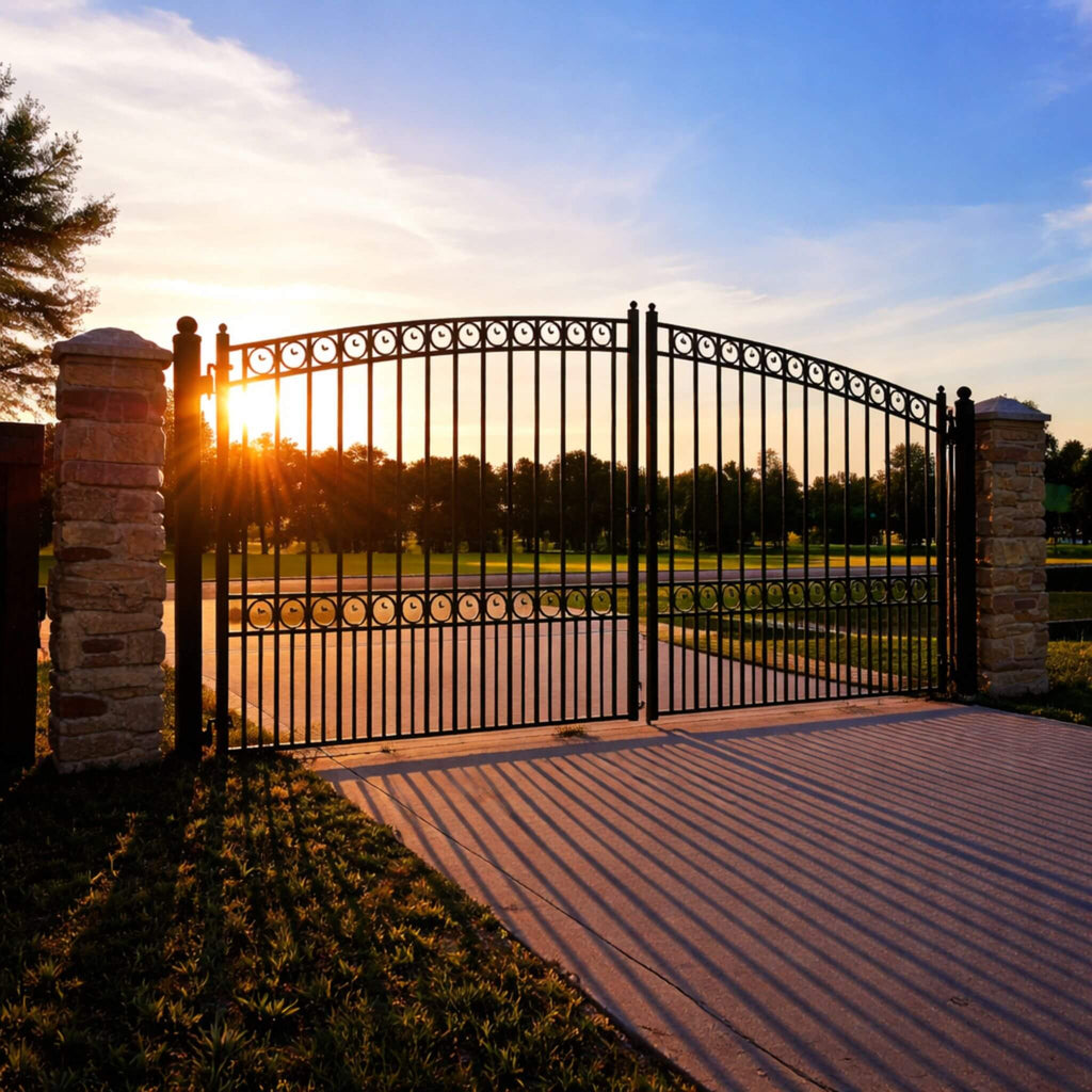 [12-18FT] Heavy-Duty Paris-Style Steel Premium Dual-Swing Driveway Gate (SAK97031)