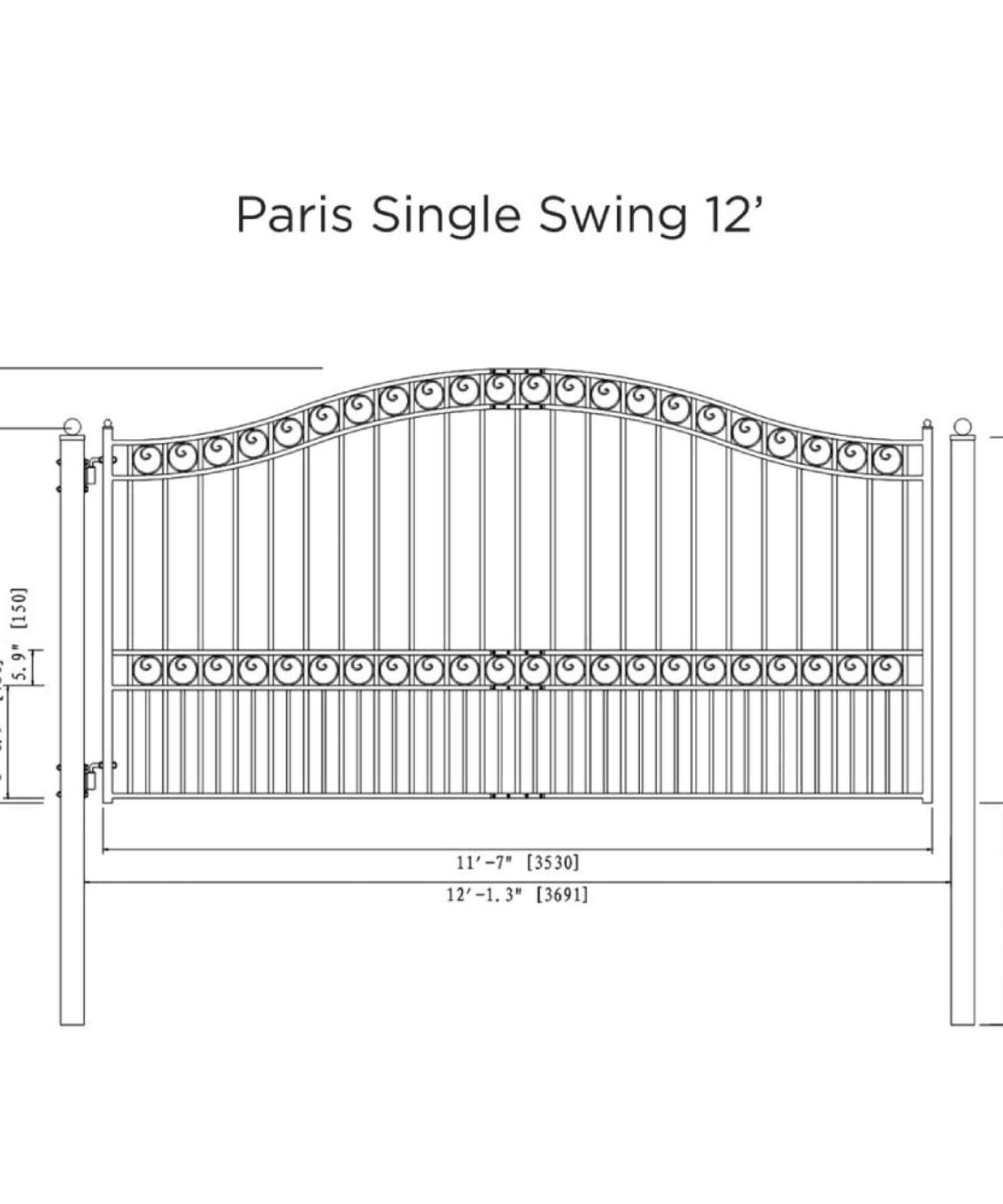 [3,6-5,5M] Robuste verzinkte Paris-Stil Einzeltor Einfahrtstor (SAK78643)