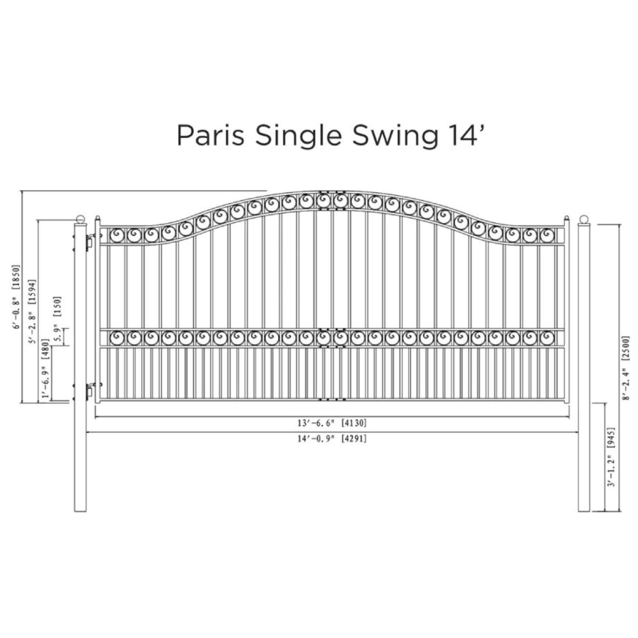 [3,6-5,5M] Robuste verzinkte Paris-Stil Einzeltor Einfahrtstor (SAK78643)