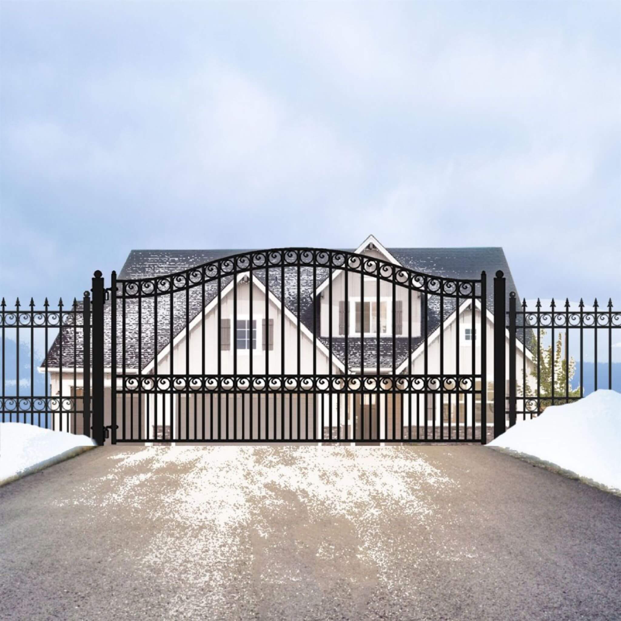 [12-18FT] Heavy-Duty Paris-Style Galvanized Steel Single-Swing Driveway Gate (SAK78643)