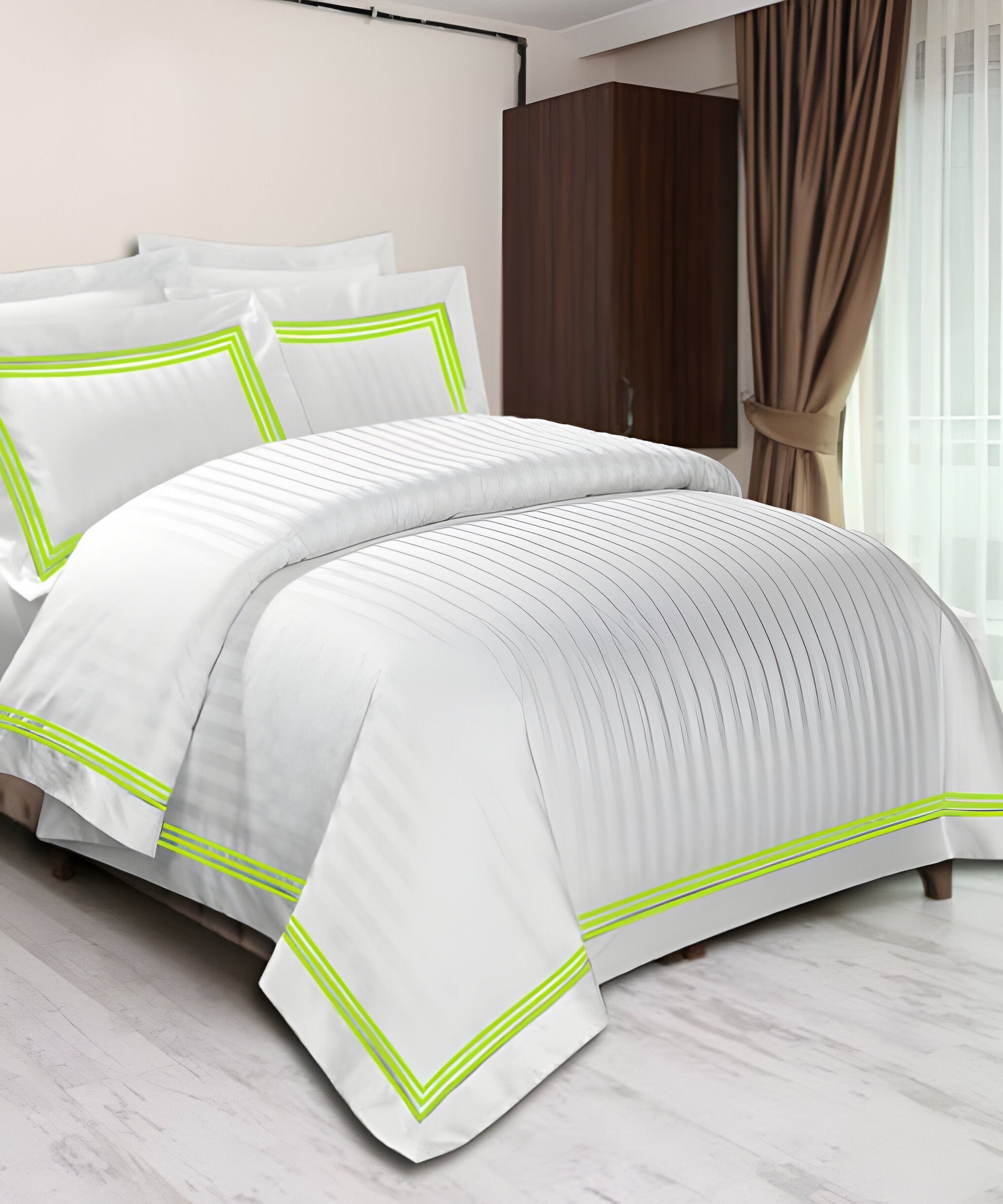 400TC Cotton Sateen Triple Edge Embroidery Stripe Duvet Cover Set