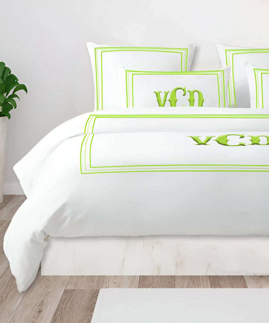 Monogram 400TC Cotton Classic Embroidery Sateen Solid Duvet Cover Set