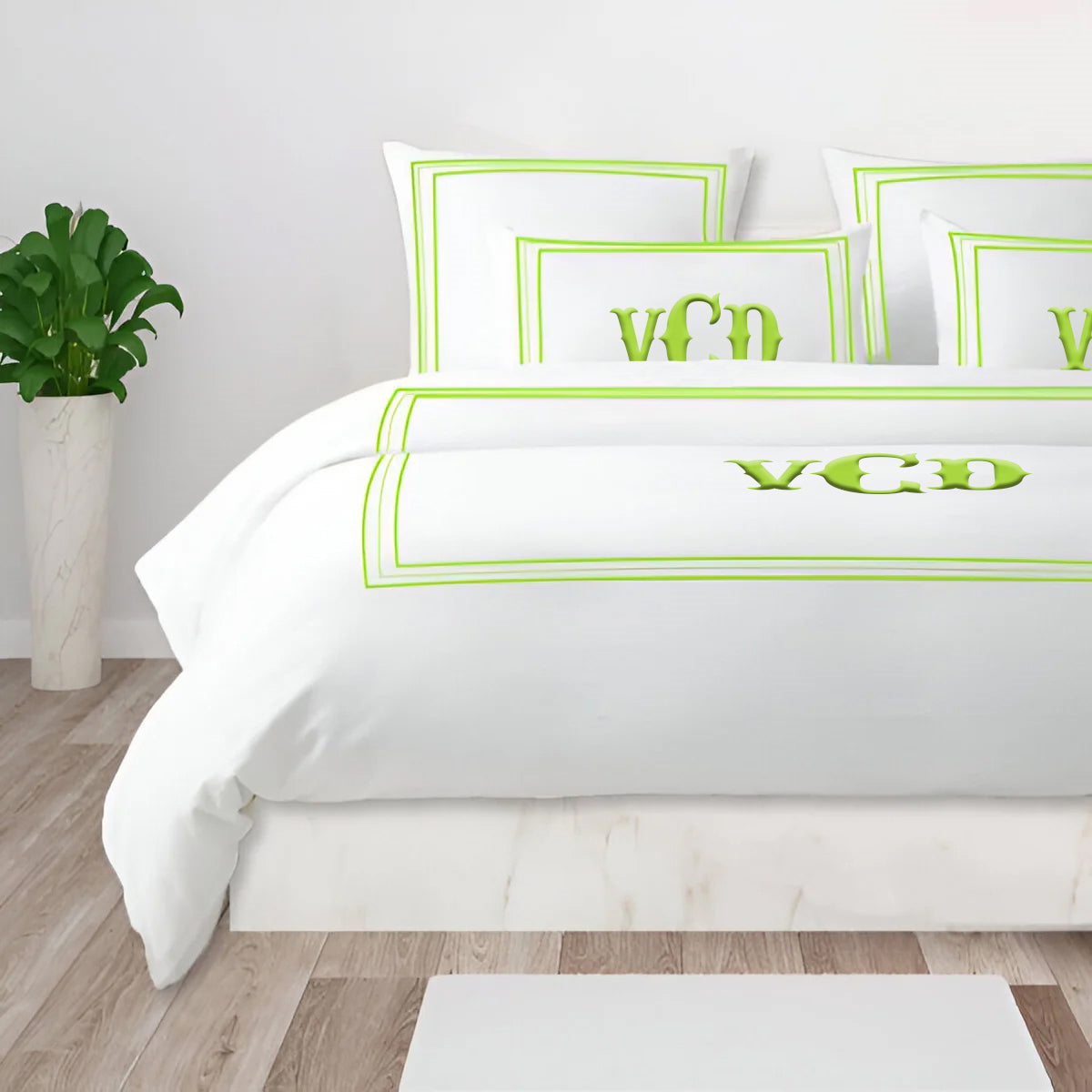 Monogram 400TC Cotton Classic Embroidery Sateen Solid Duvet Cover Set