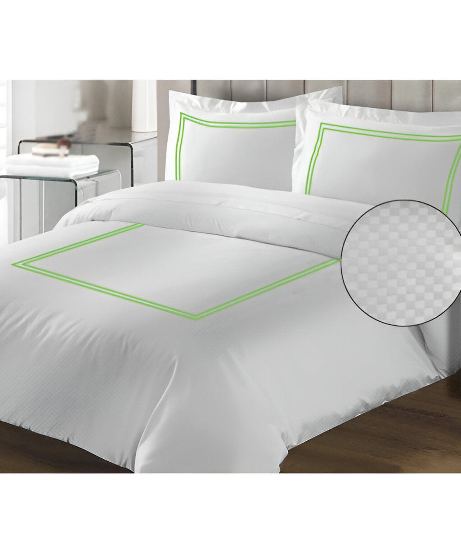 400TC Cotton Double Embroidery Sateen Microcheck Duvet Cover Set