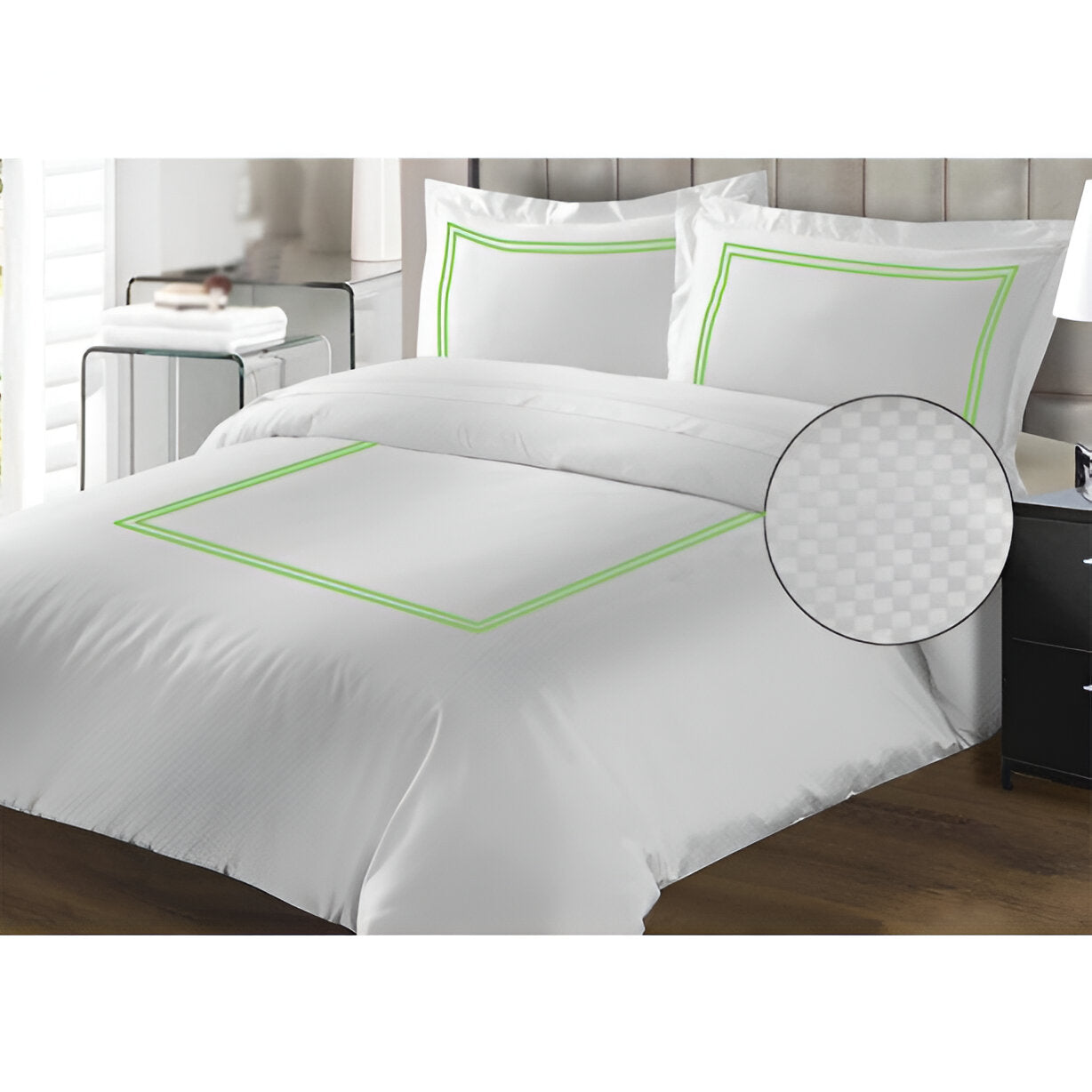 400TC Cotton Double Embroidery Sateen Microcheck Duvet Cover Set