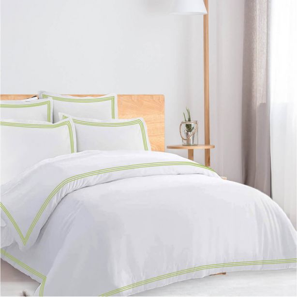 400TC Cotton Triple Edge Embroidery Sateen Solid Duvet Cover Set