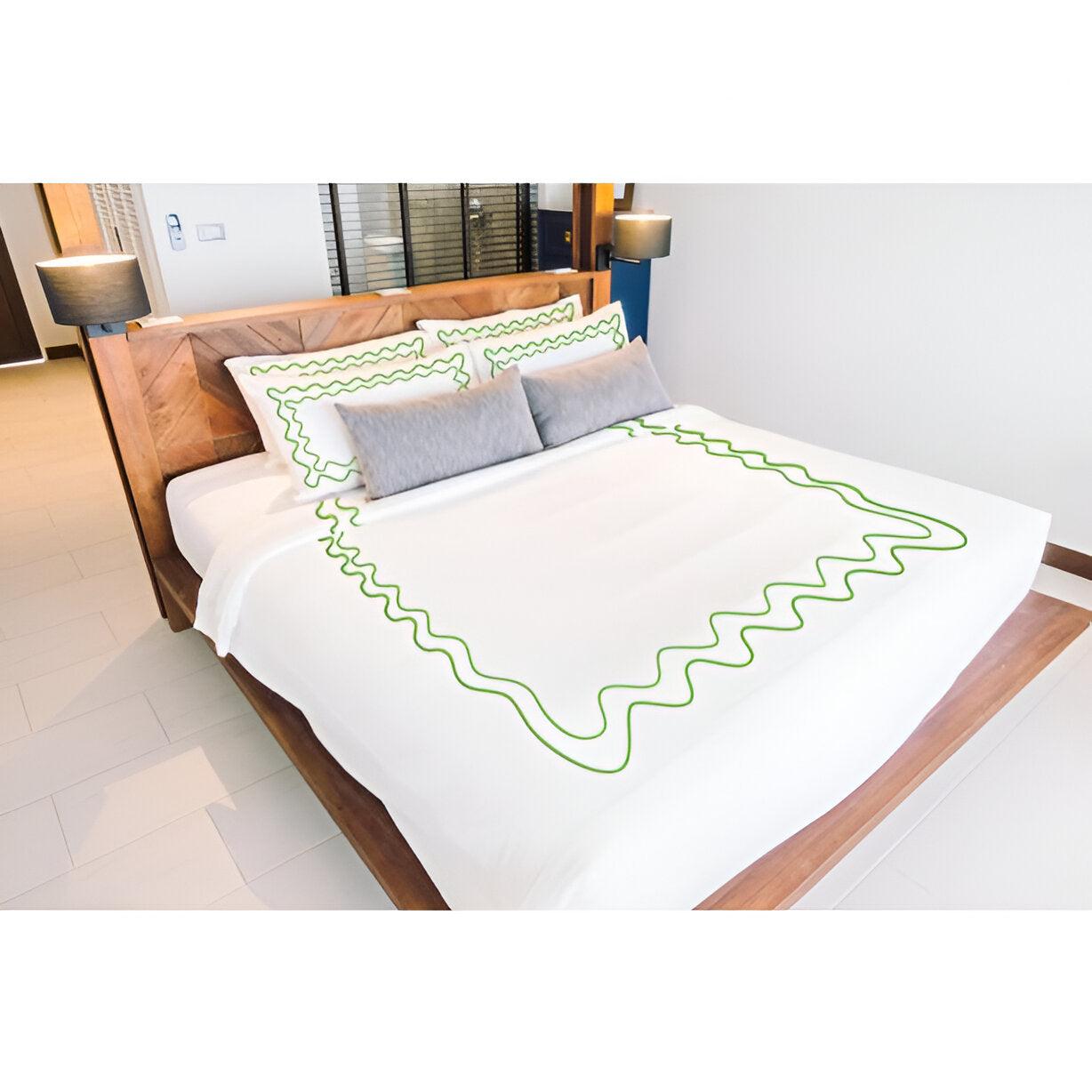 Double Wavy Embroidered Cotton Duvet Cover Set