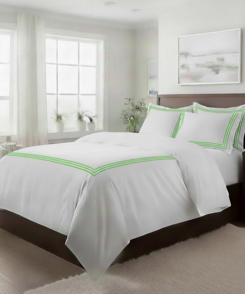 400TC Cotton Triple Embroidery Sateen Solid Duvet Cover Set