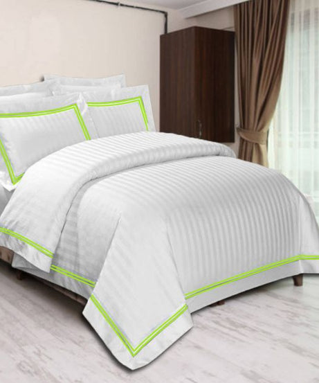 400TC Cotton Double Edge Embroidery Sateen Stripe Duvet Cover Set