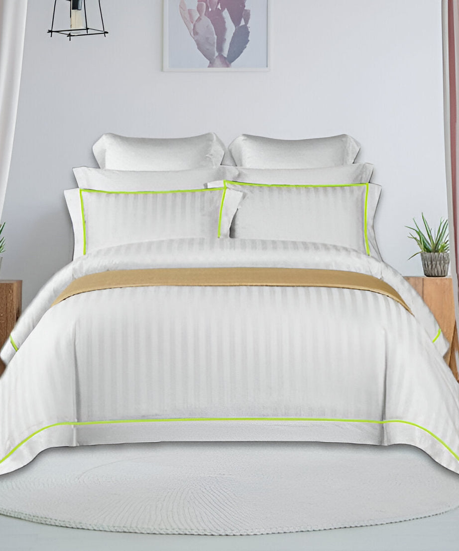 400TC Cotton Single Edge Embroidery Sateen Stripe Duvet Cover Set