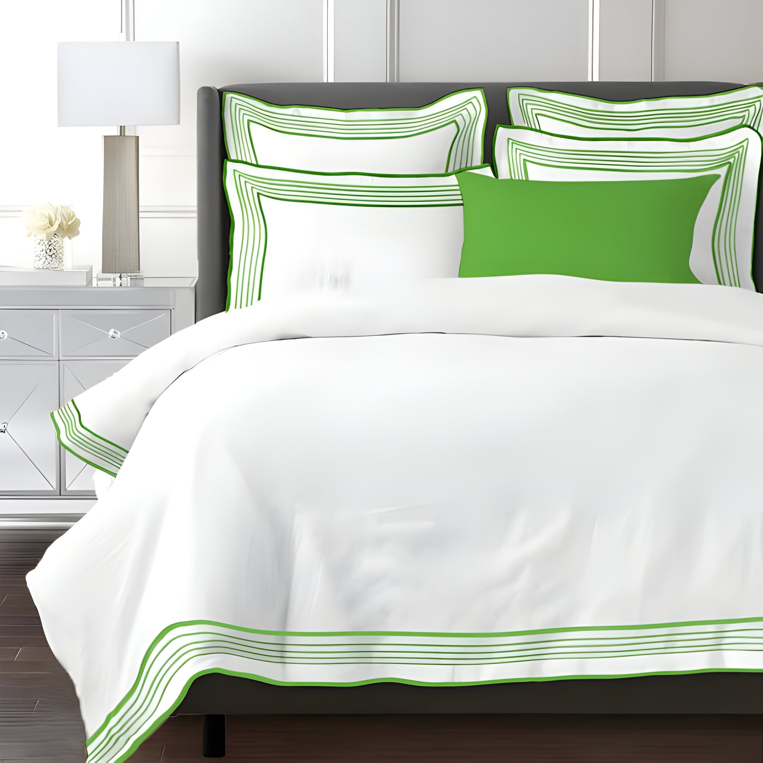 Smart Border 400TC Cotton Embroidery Sateen Solid Duvet Cover Set