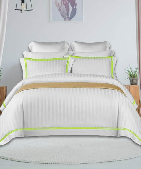 400TC Cotton Double Edge Embroidery Sateen Stripe Duvet Cover Set
