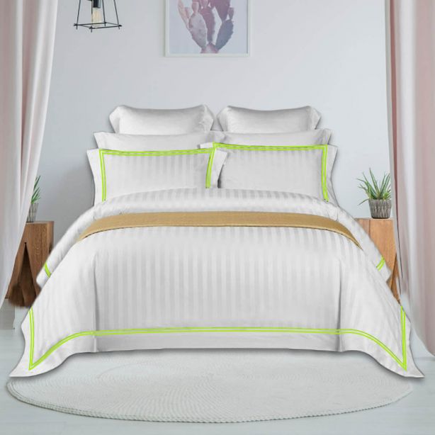 400TC Cotton Double Edge Embroidery Sateen Stripe Duvet Cover Set
