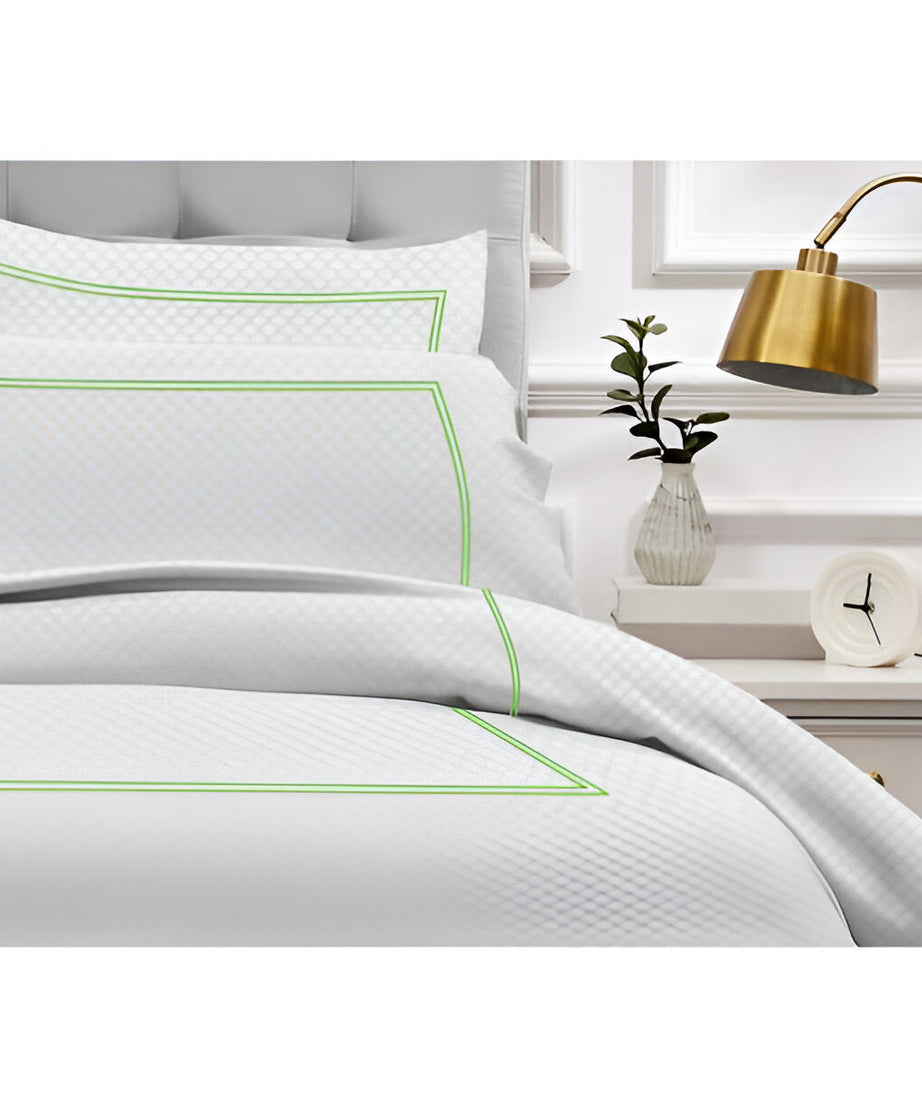 400TC Cotton Double Embroidery Sateen Microcheck Duvet Cover Set