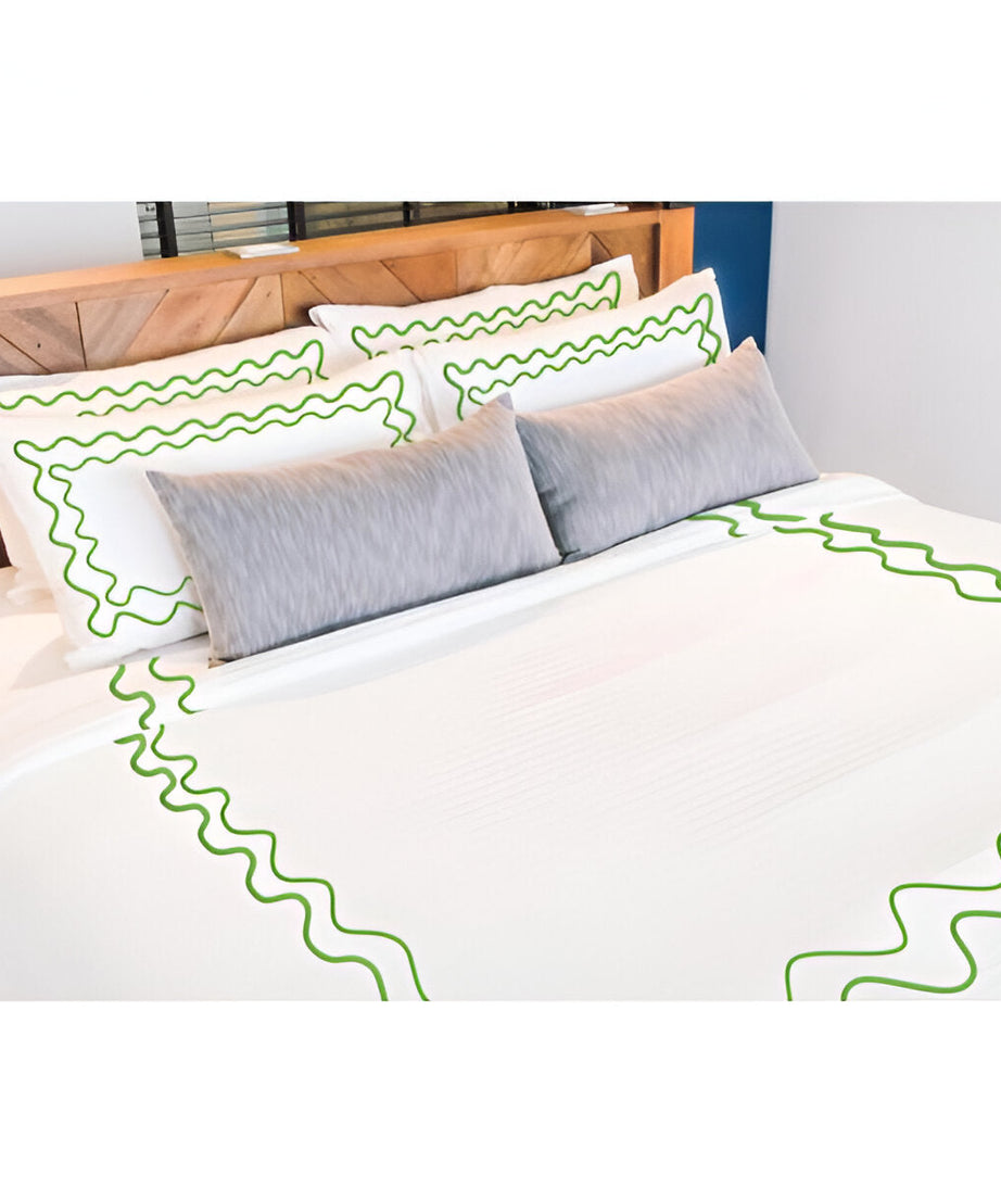 Double Wavy Embroidered Cotton Duvet Cover Set