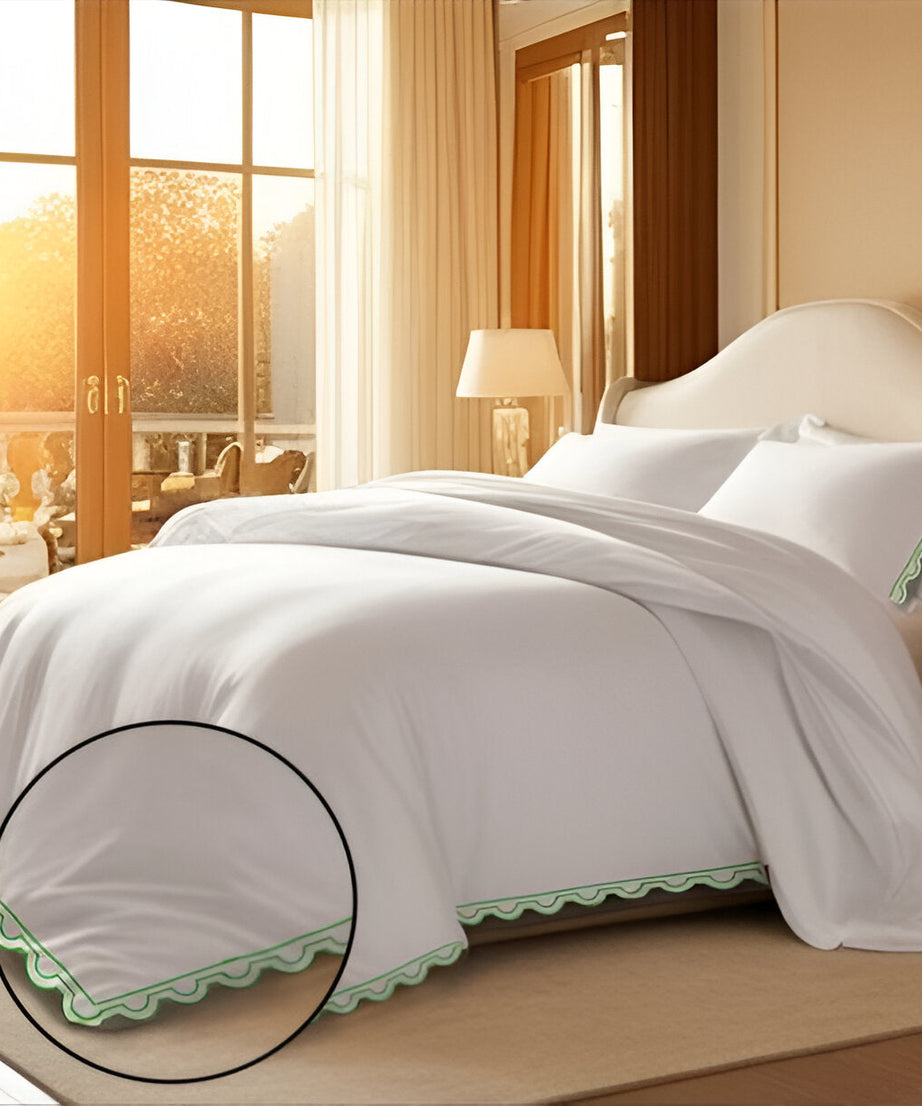 400TC U Shape Scallop Embroidery Cotton Duvet Cover Set