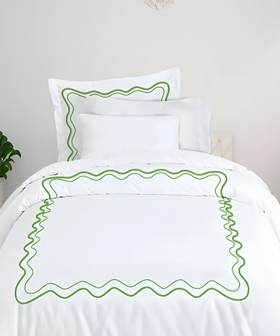 Double Wavy Embroidered Cotton Duvet Cover Set