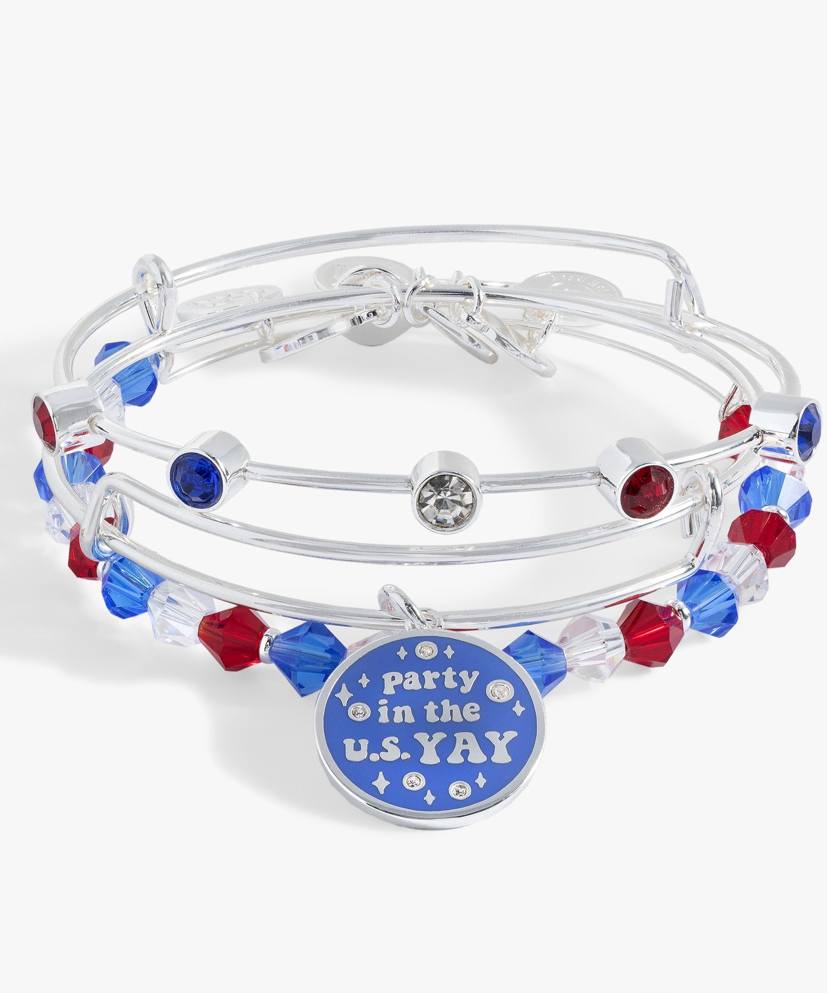 'Party in the U S Yay!' Patriotic Bangle Set of 3