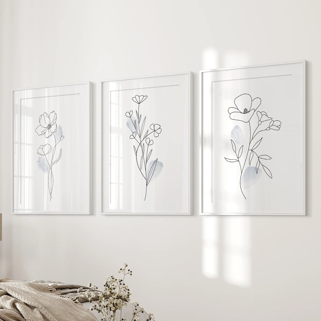 Black and White Botanical Prints. Modern Minimalist Line Art