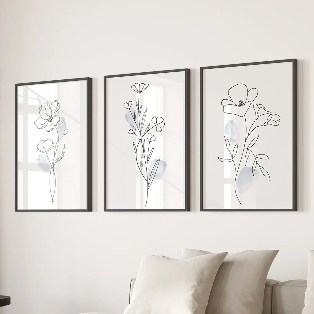 Black and White Botanical Prints. Modern Minimalist Line Art