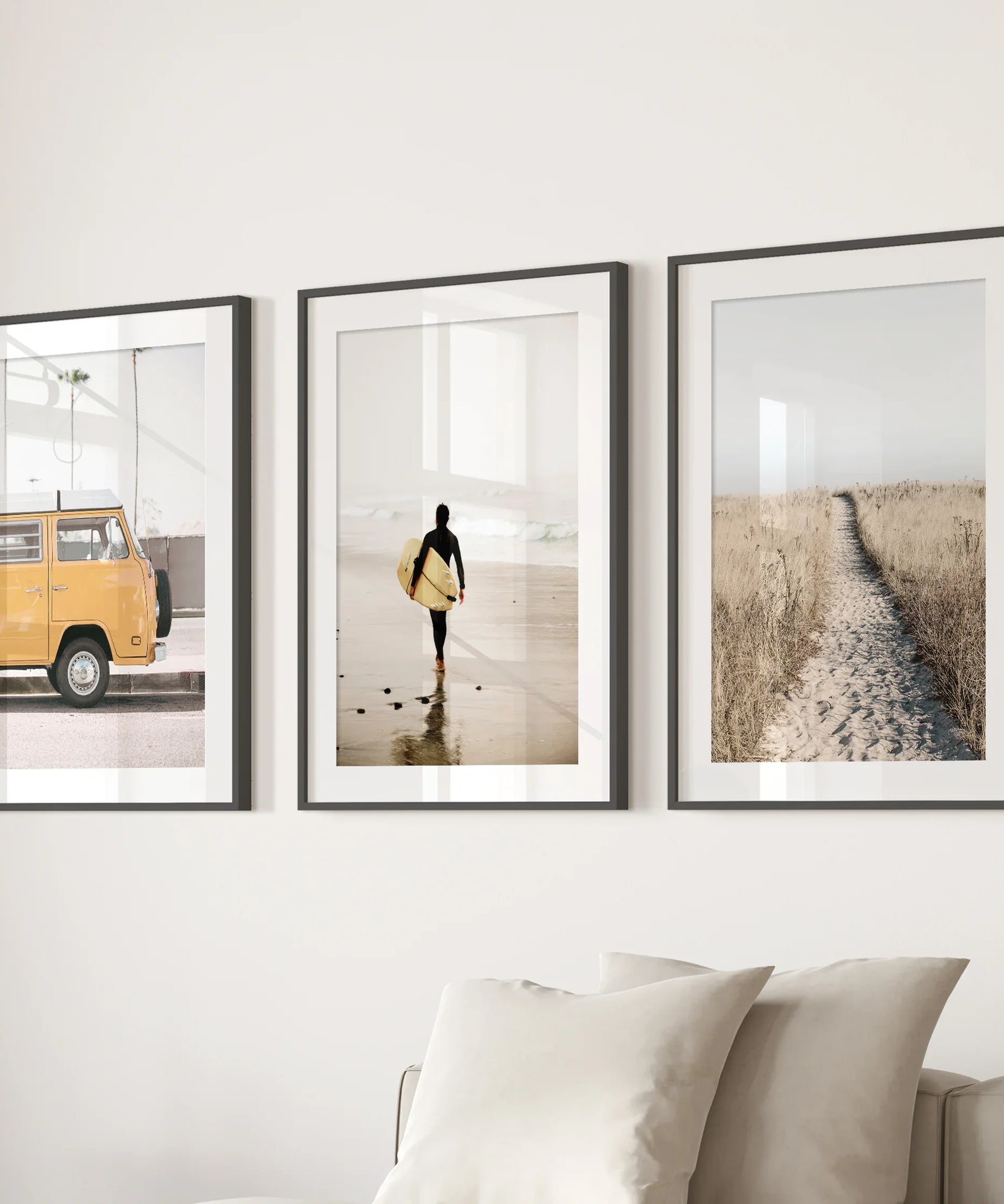 California Beach Set of 3 Prints. Surfer, Retro Van Decor