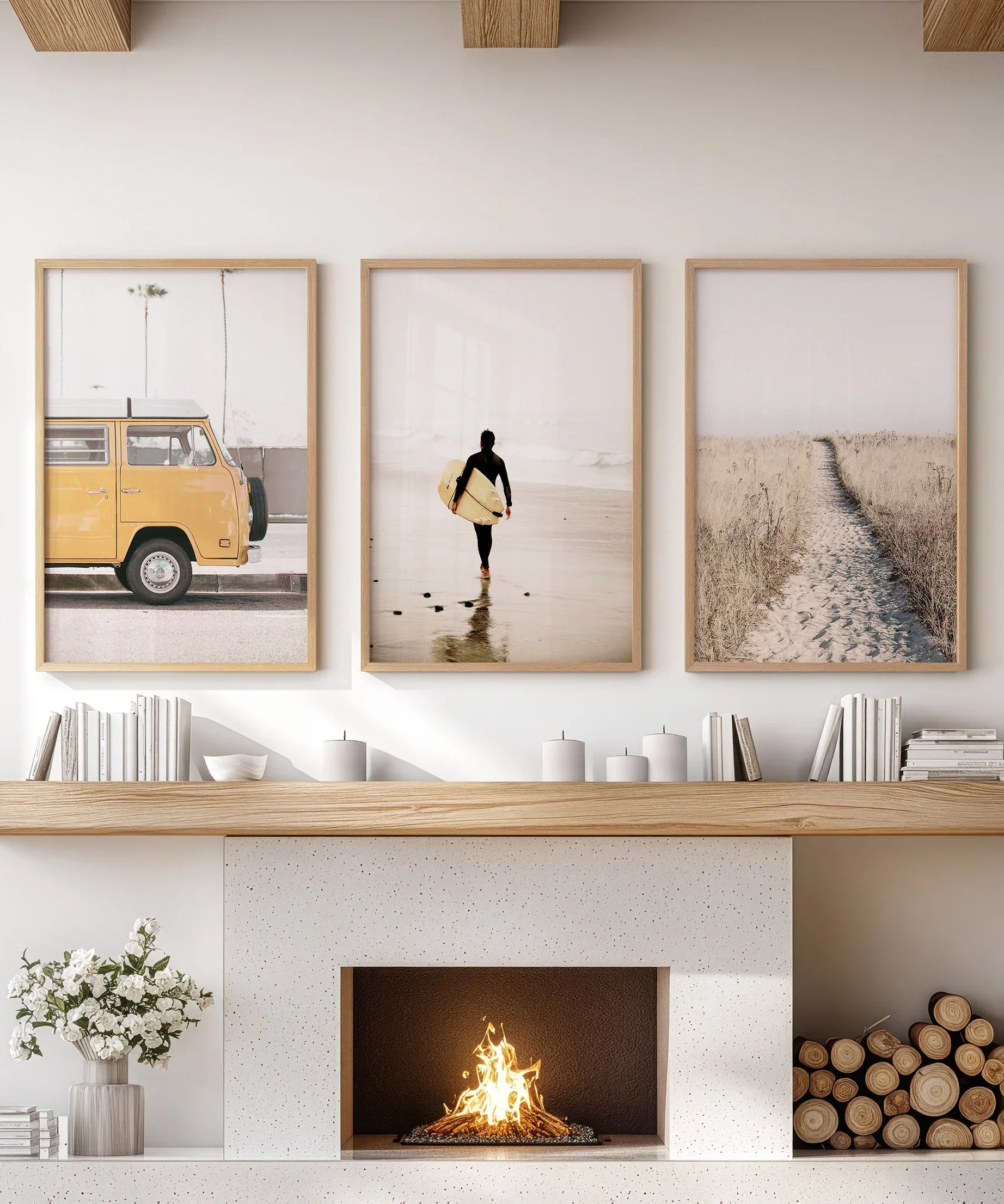 California Beach Set of 3 Prints. Surfer, Retro Van Decor
