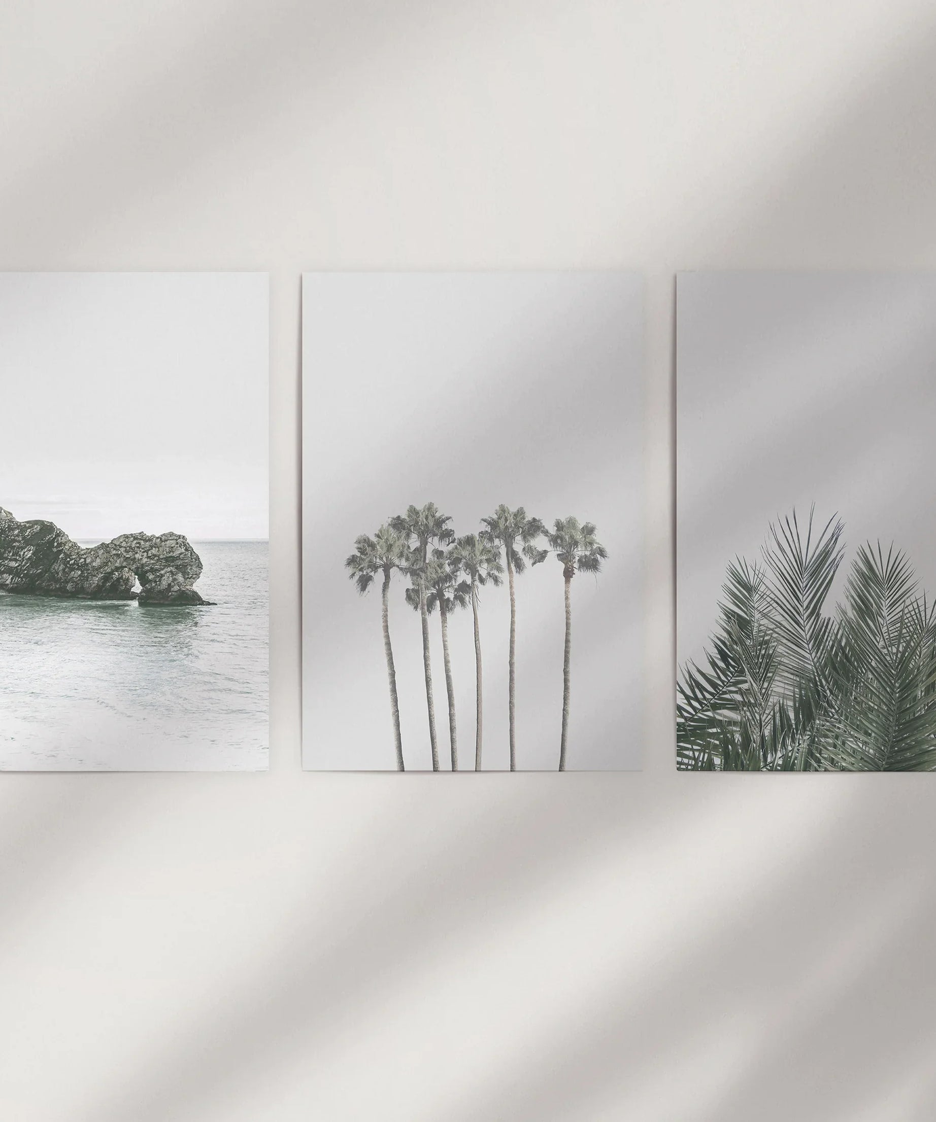 Modern Coastal Wall Art. Ocean Rock, Palms, Tropical Leaf