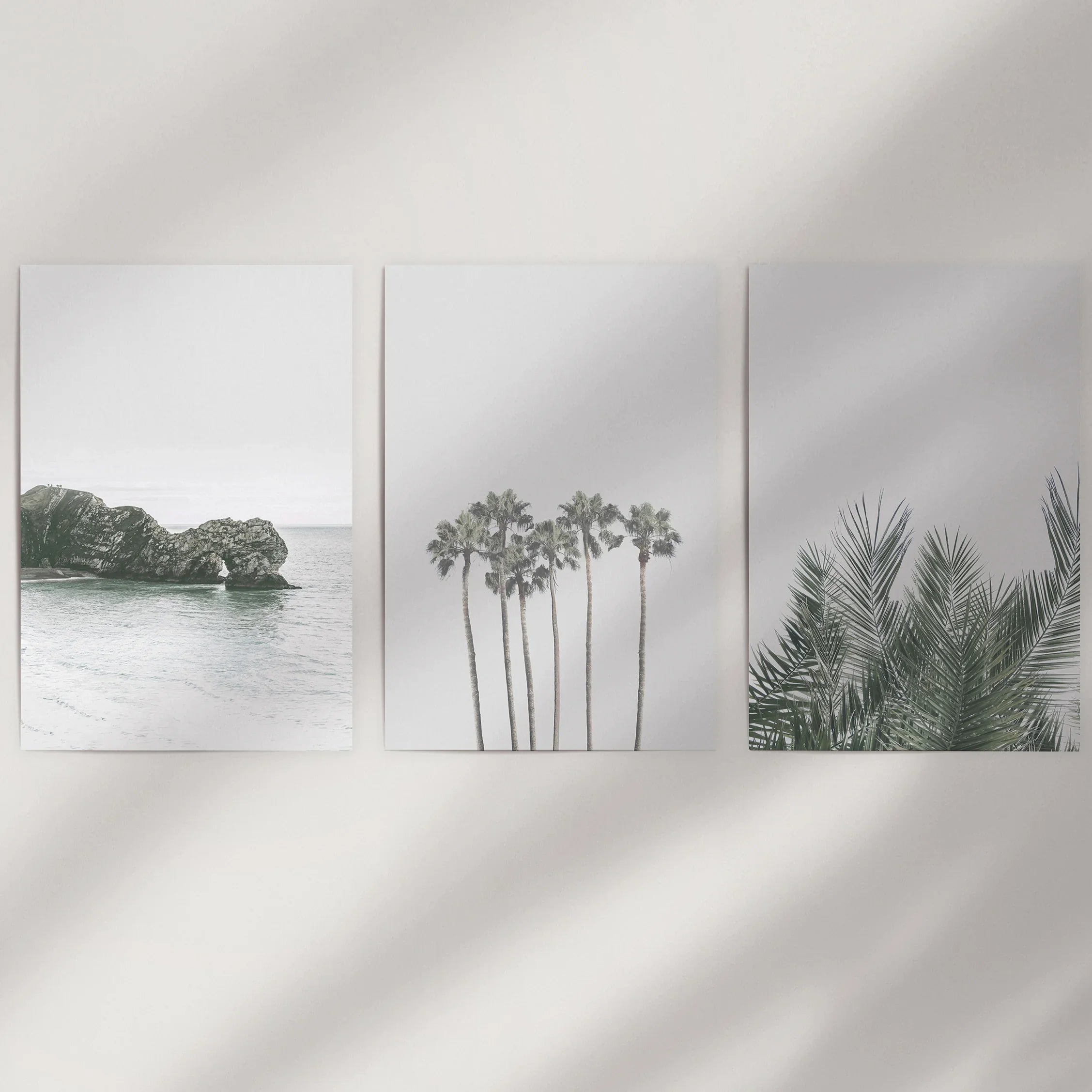 Modern Coastal Wall Art. Ocean Rock, Palms, Tropical Leaf