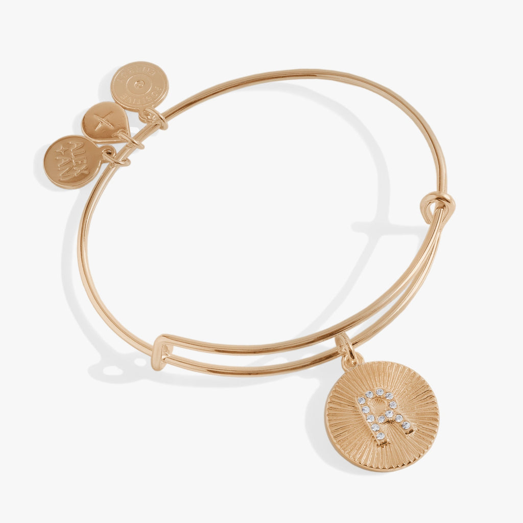Initial R Pave Starburst Texture Bangle
