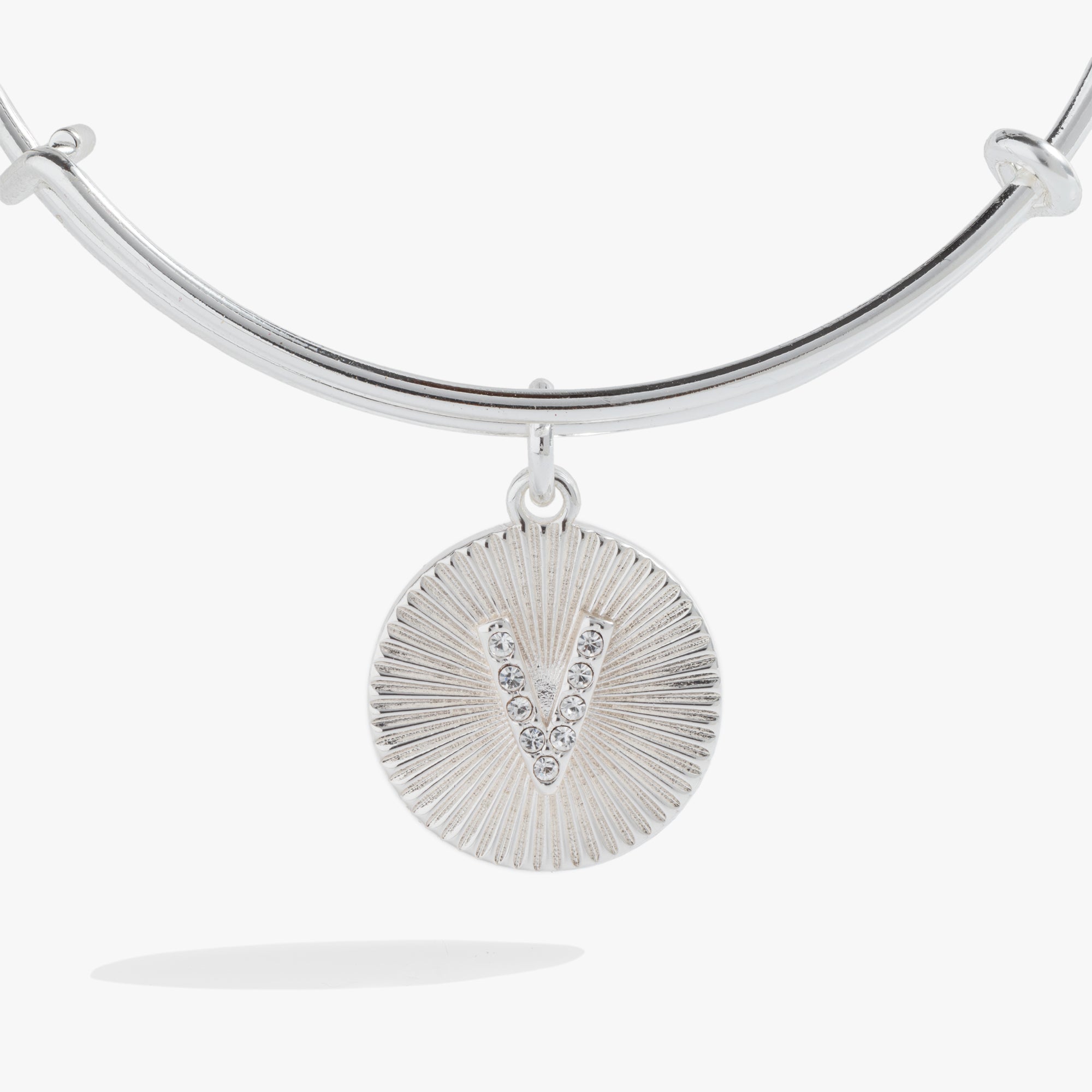 Initial V Pave Starburst Texture Bangle
