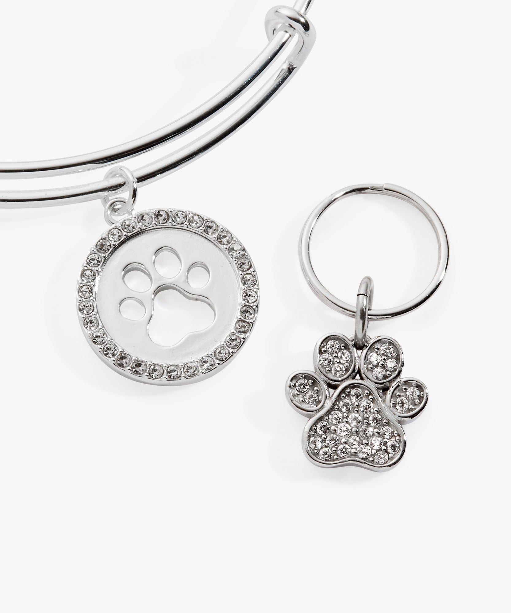 Paw Print Bangle & Pet Collar Charm Set of 2