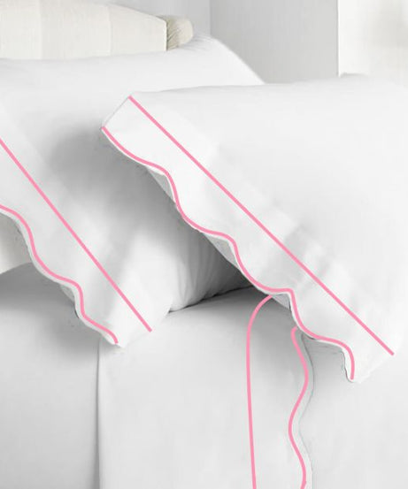 400TC Cotton Scallop Embroidery & Border Sateen Solid Sheet Set