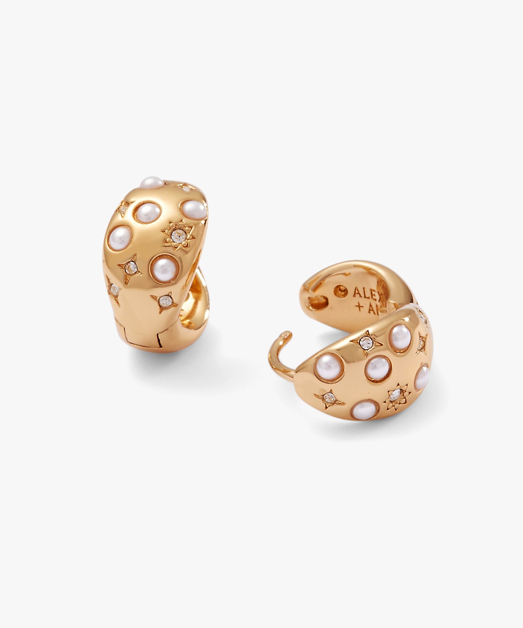 Pearl and Crystal Huggie Hoop Earrings