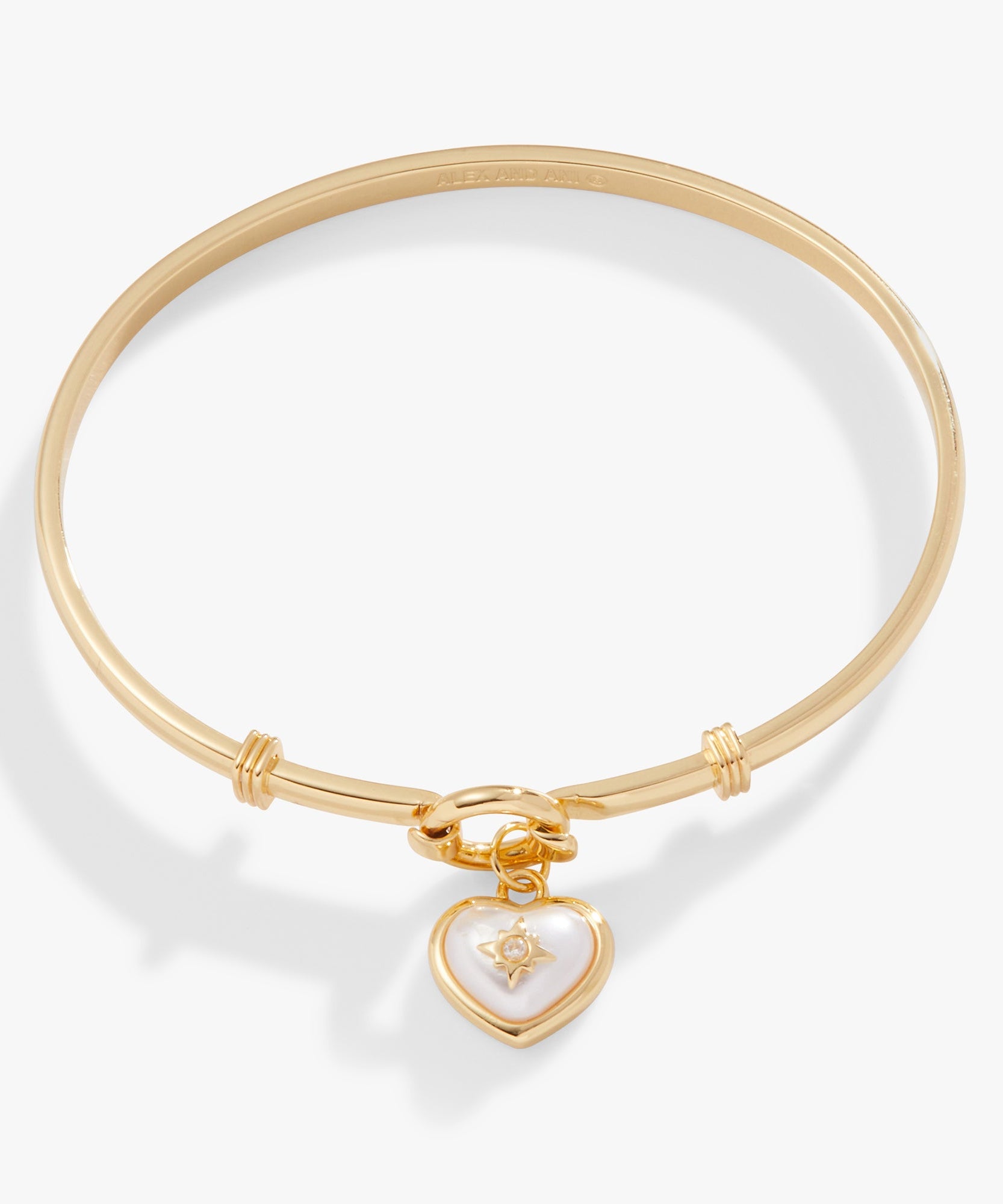 Pearl Heart + Crystal Charm Clip Bangle