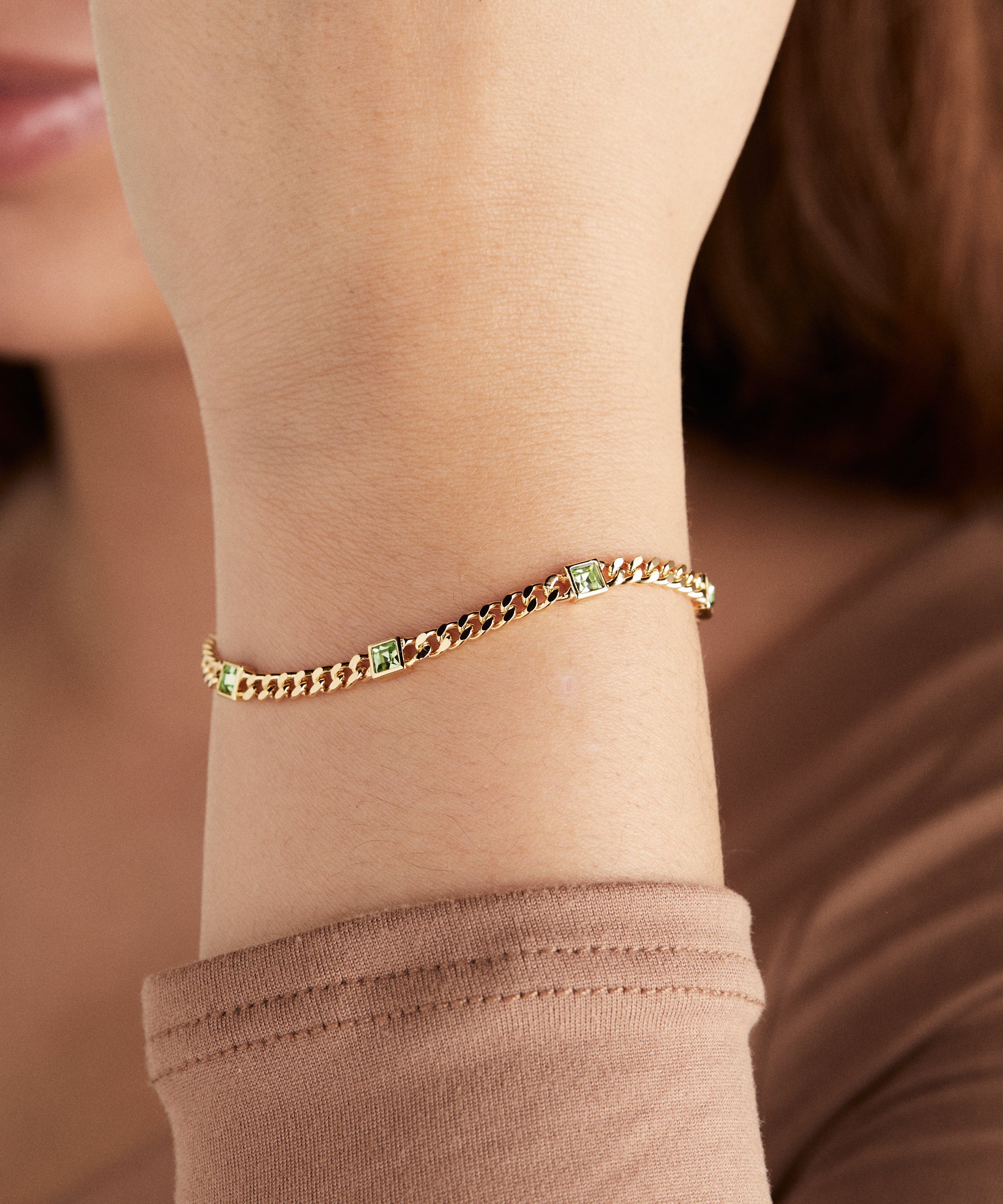 August Birthstone Peridot Curb Chain Bracelet