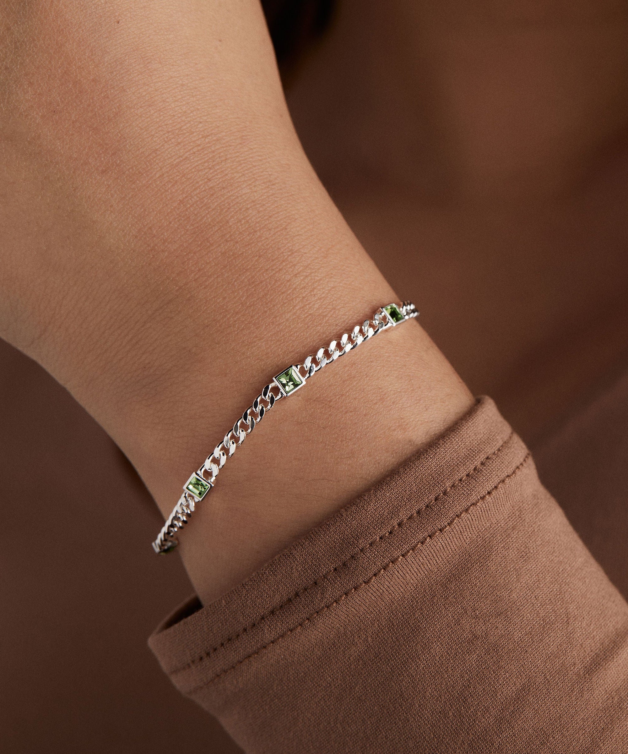August Birthstone Peridot Curb Chain Bracelet