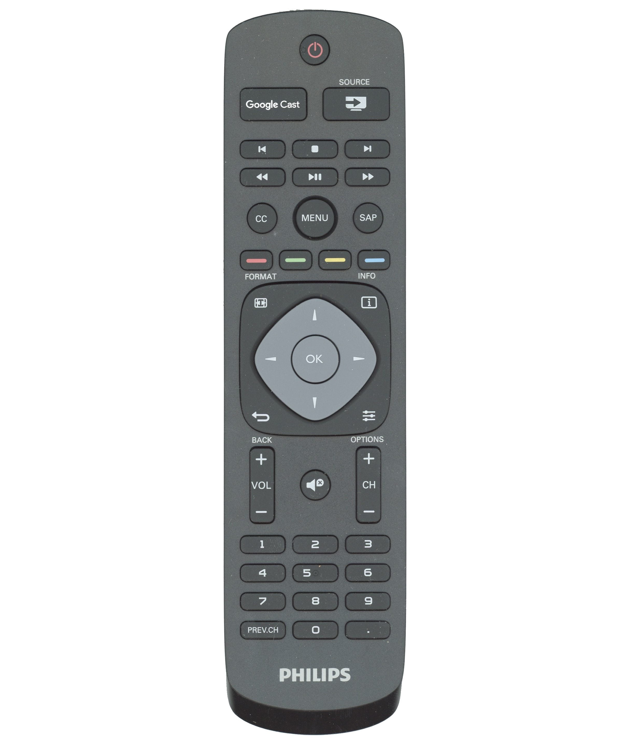 Philips URMT42JHG006 Google Cast TV Remote Control for models 49PFL6921/F7, 55PFL6921/F7, 65PFL6621/F7