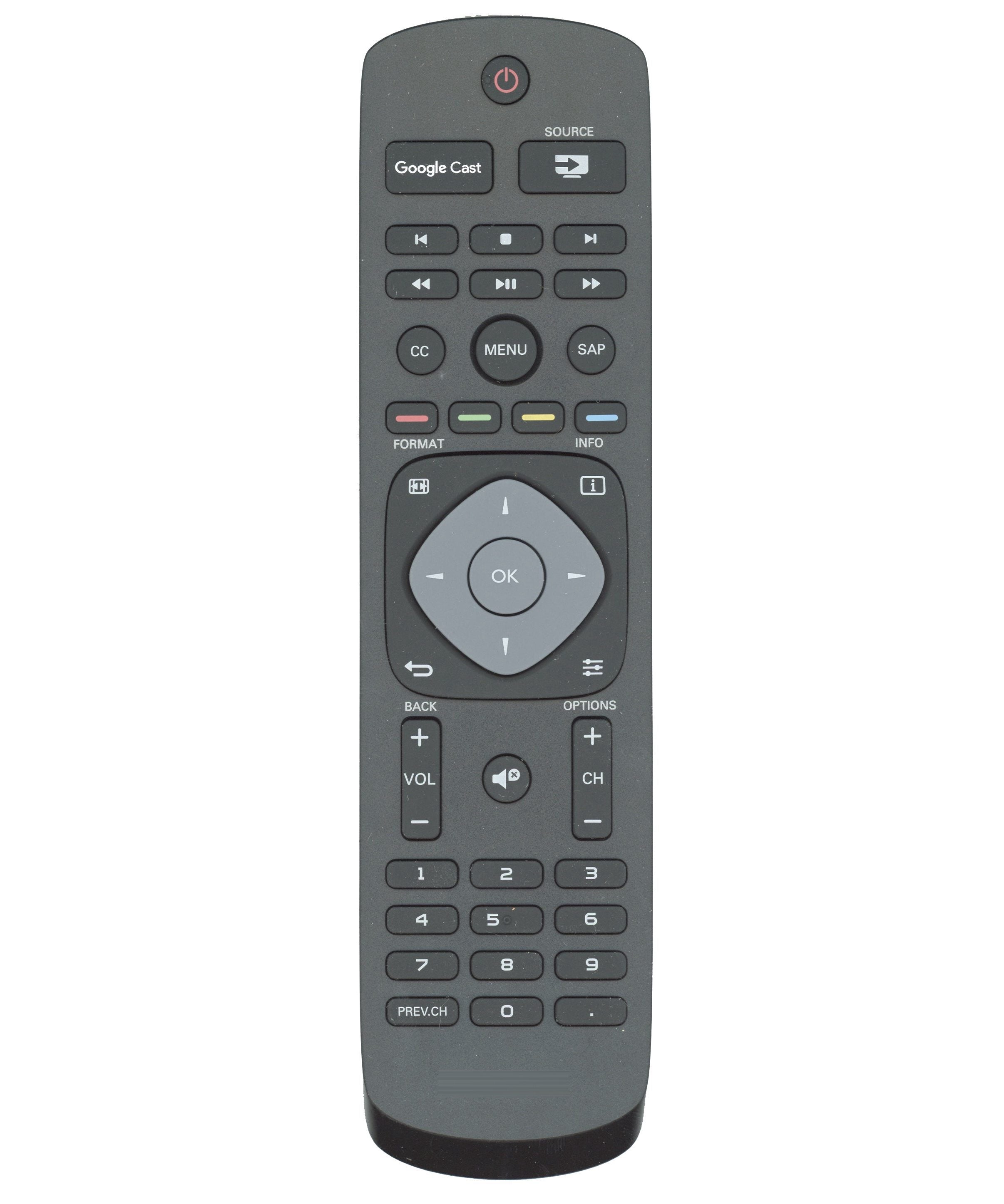 Philips URMT42JHG006 Google Cast TV Remote Control for models 49PFL6921/F7, 55PFL6921/F7, 65PFL6621/F7