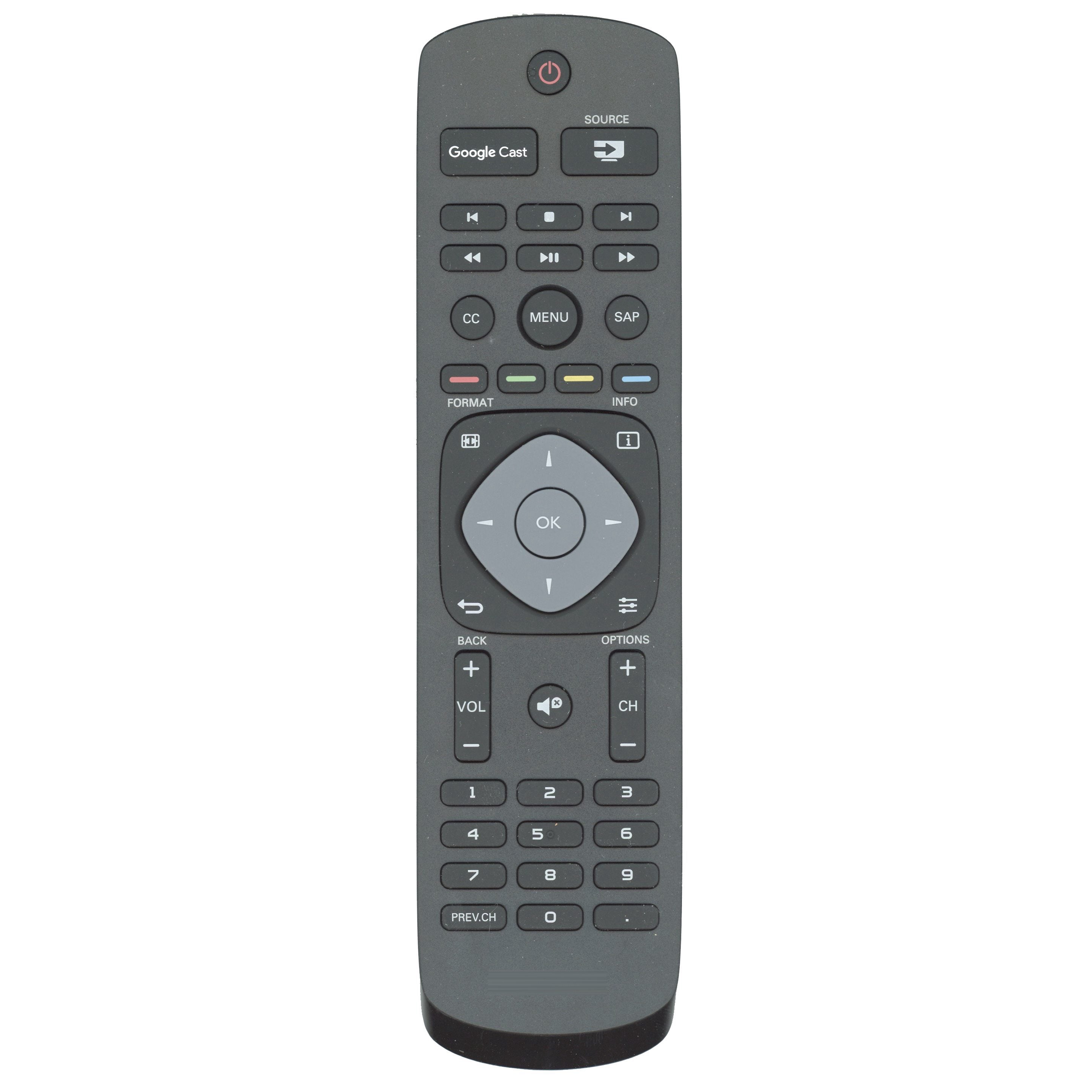 Philips URMT42JHG006 Google Cast TV Remote Control for models 49PFL6921/F7, 55PFL6921/F7, 65PFL6621/F7