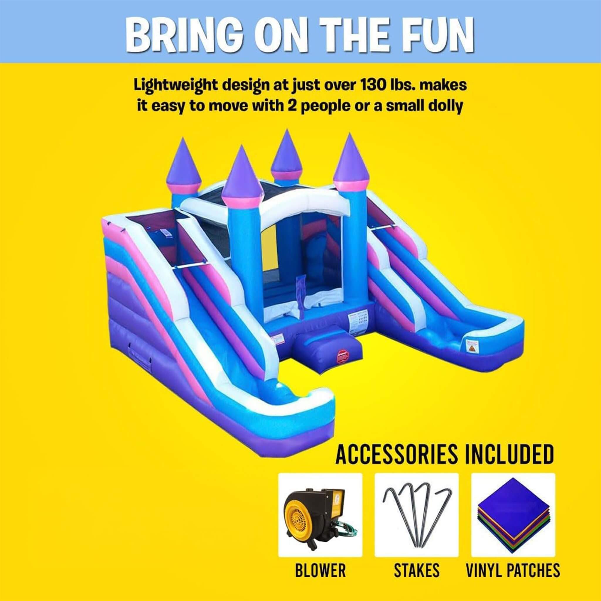 16FT Pink Castle Bounce House Combo With Double Water Slide (SAK84027)