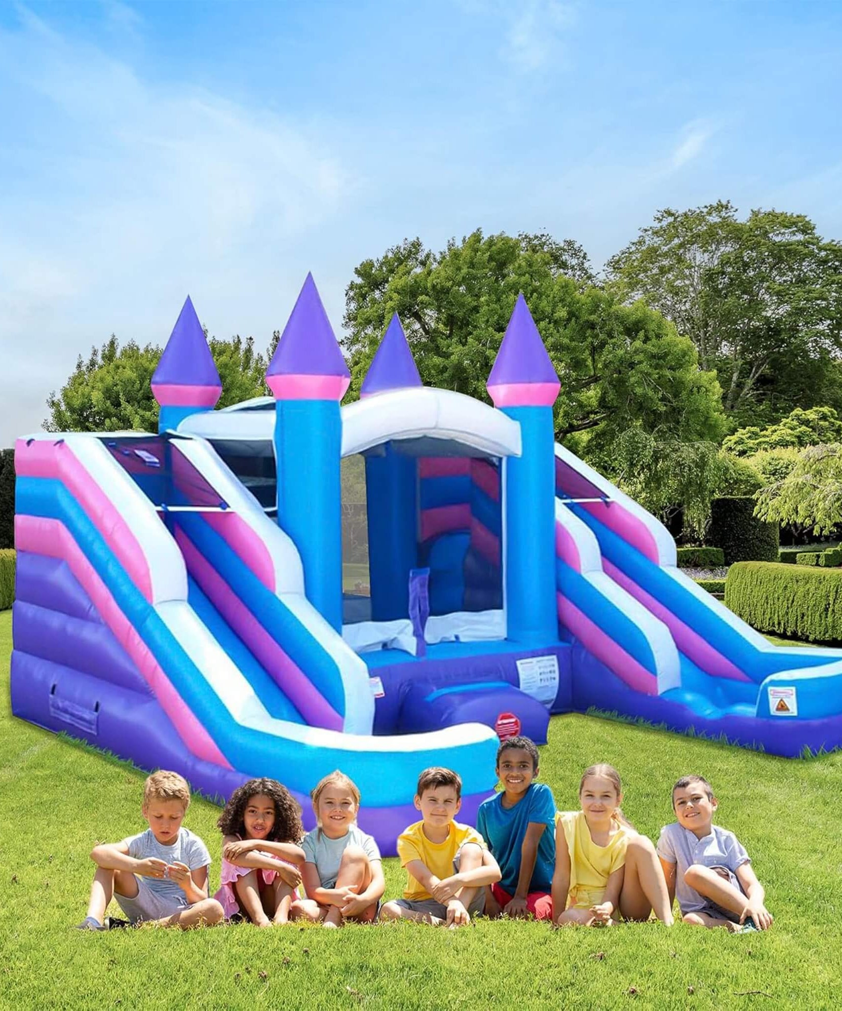 16FT Pink Castle Bounce House Combo With Double Water Slide (SAK84027)