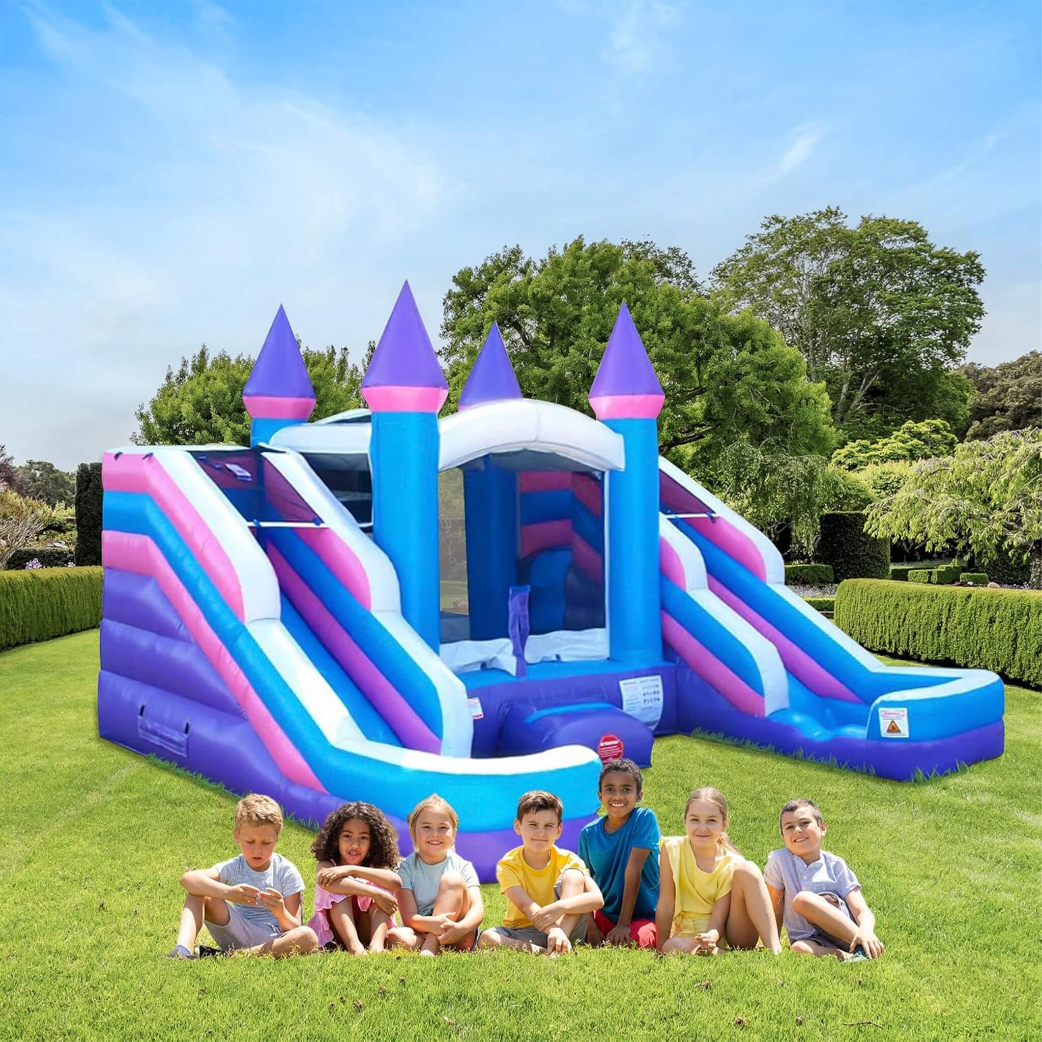 16FT Pink Castle Bounce House Combo With Double Water Slide (SAK84027)