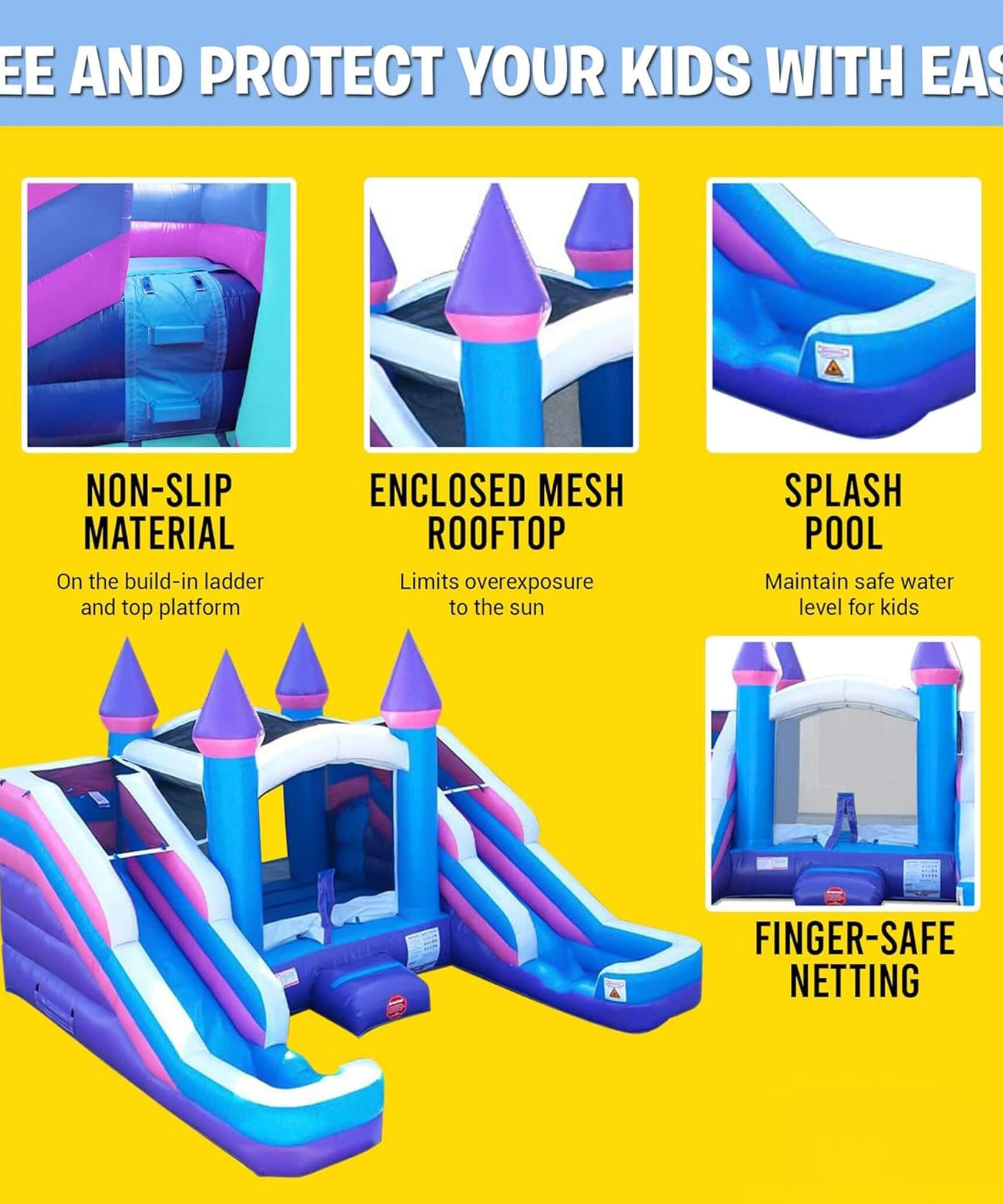 16FT Pink Castle Bounce House Combo With Double Water Slide (SAK84027)