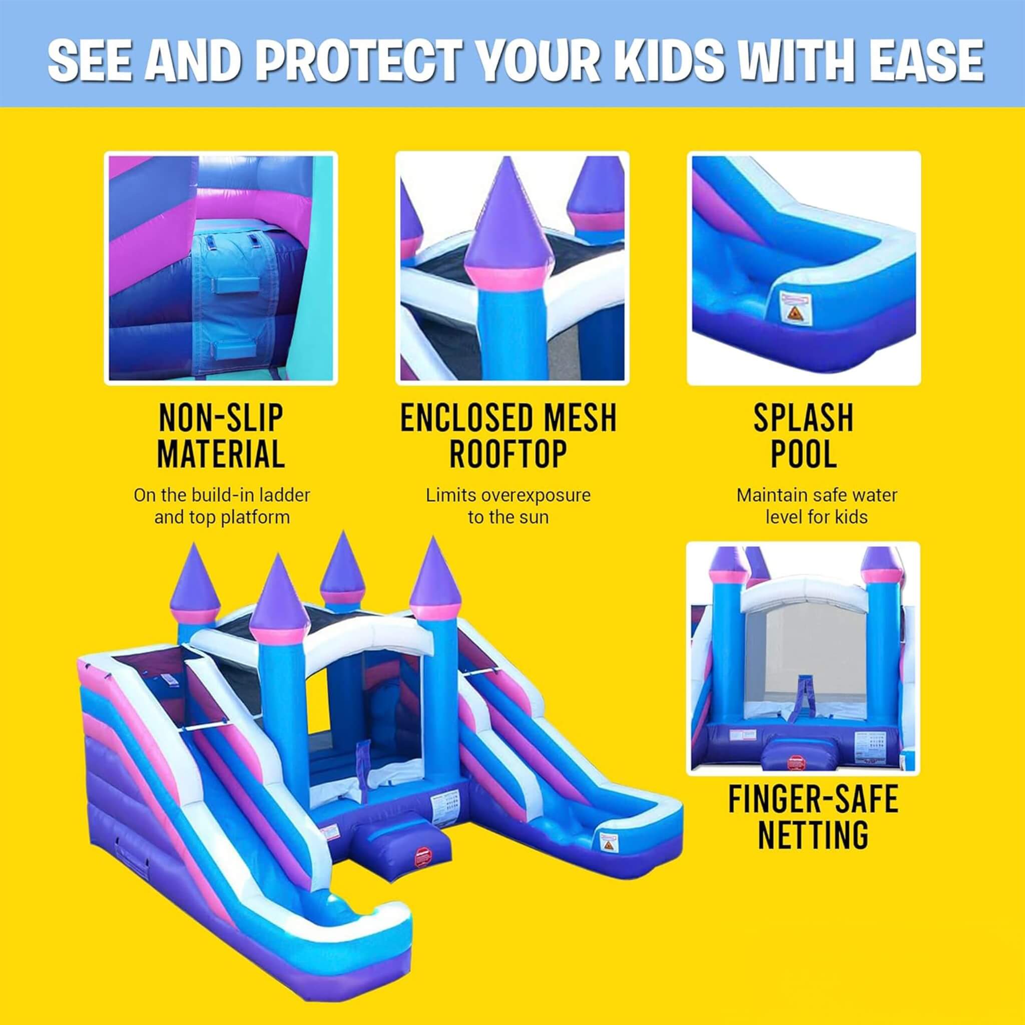 16FT Pink Castle Bounce House Combo With Double Water Slide (SAK84027)