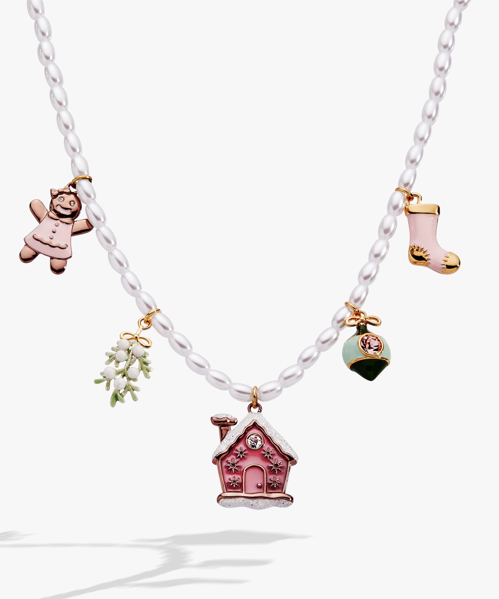 Pink Christmas Beaded Charm Necklace